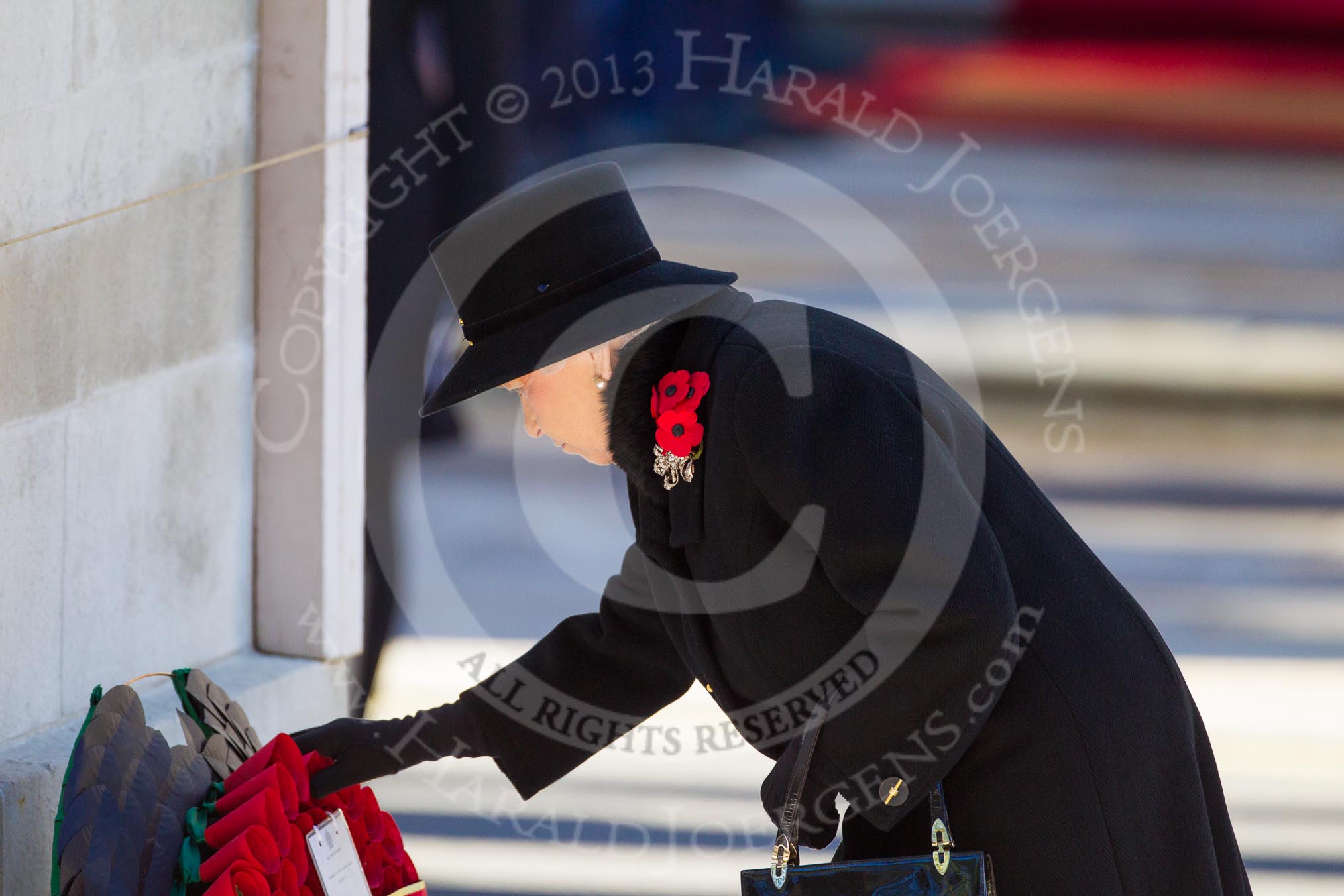 HM The Queen, about to lay her wreaths at the Cenotaph.
