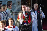 The Choir is followed by the Serjeant of the Vestry, The Chaplain of the Fleet (The Reverend Scott Brown), the Sub-Dean of Her Majesty's Chapel Royal (the Reverend Prebendary William Scott), and the Dean of HM Chapel Royal, the Bishop of London.
