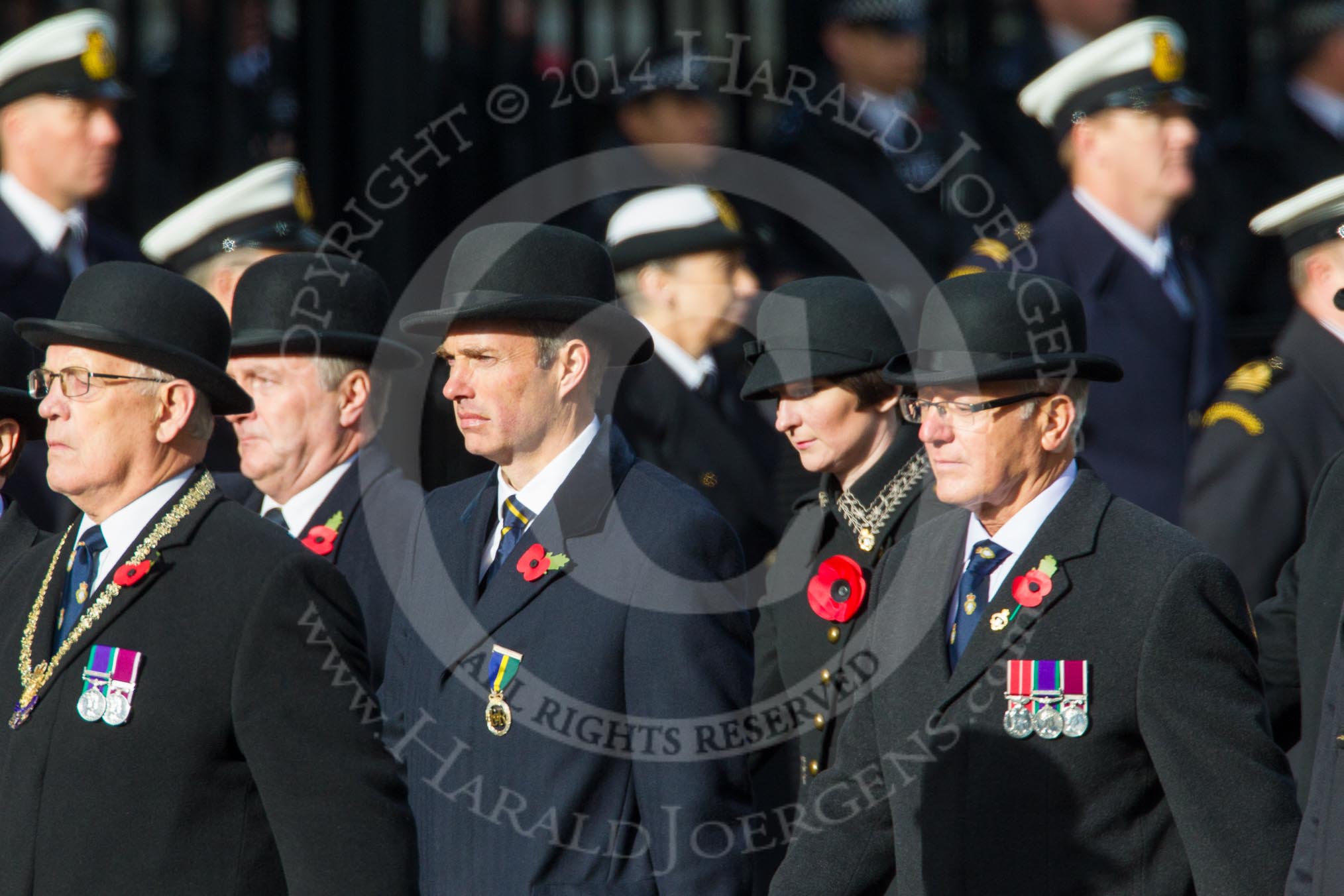 Remembrance Sunday at the Cenotaph in London 2014: Members of the Royal British Legion (?) leading the March Past.
Press stand opposite the Foreign Office building, Whitehall, London SW1,
London,
Greater London,
United Kingdom,
on 09 November 2014 at 11:37, image #9