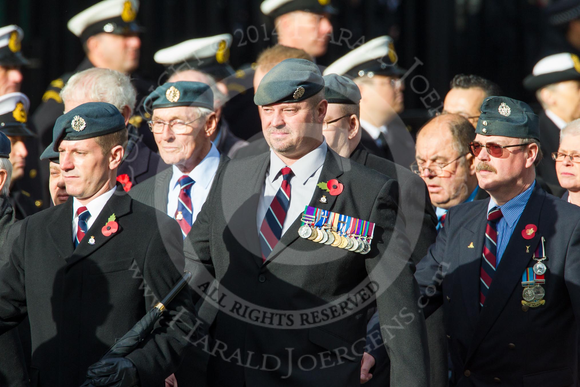 Remembrance Sunday at the Cenotaph in London 2014: Group C2 - Royal Air Force Regiment Association.
Press stand opposite the Foreign Office building, Whitehall, London SW1,
London,
Greater London,
United Kingdom,
on 09 November 2014 at 11:37, image #43