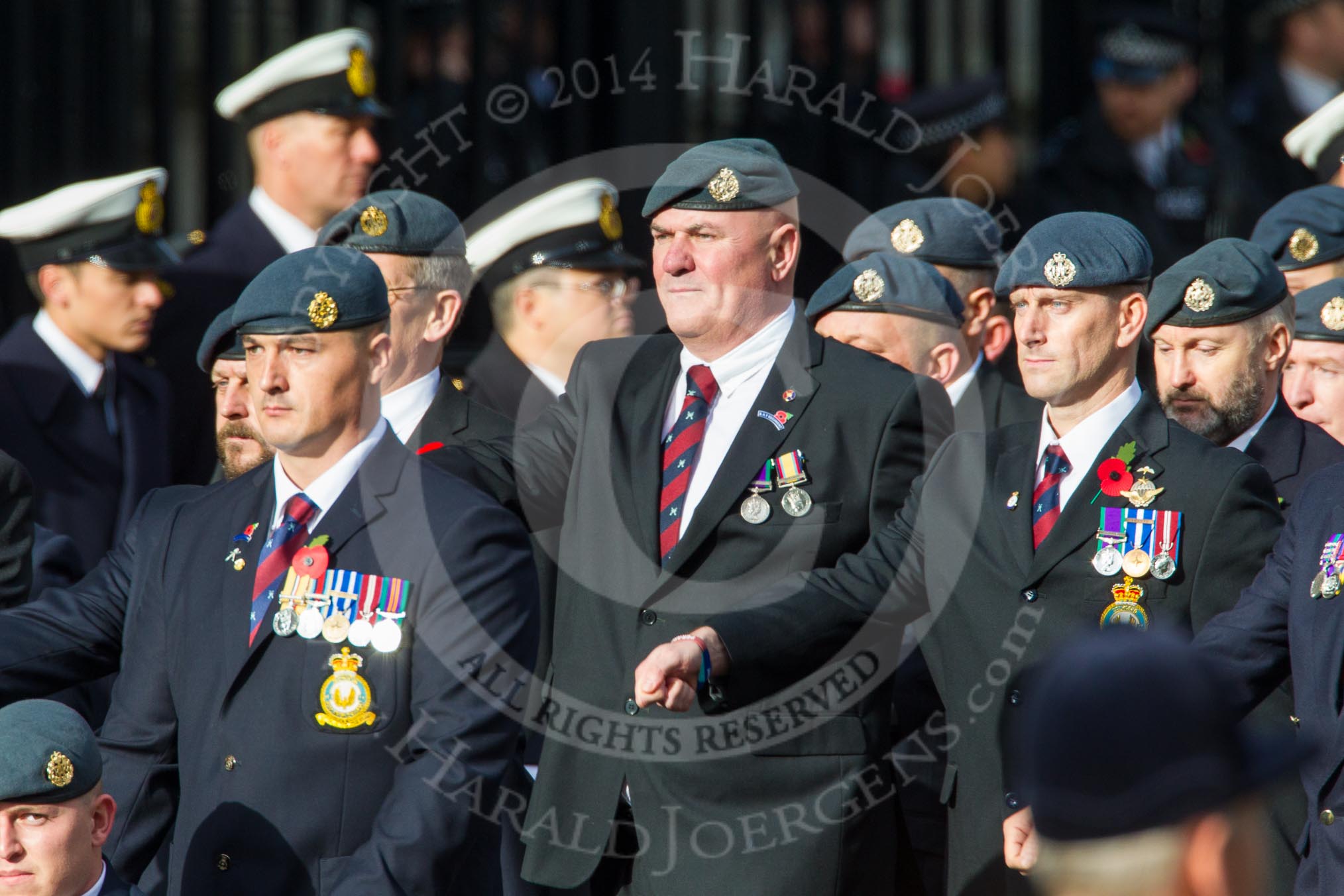 Remembrance Sunday at the Cenotaph in London 2014: Group C2 - Royal Air Force Regiment Association.
Press stand opposite the Foreign Office building, Whitehall, London SW1,
London,
Greater London,
United Kingdom,
on 09 November 2014 at 11:38, image #59