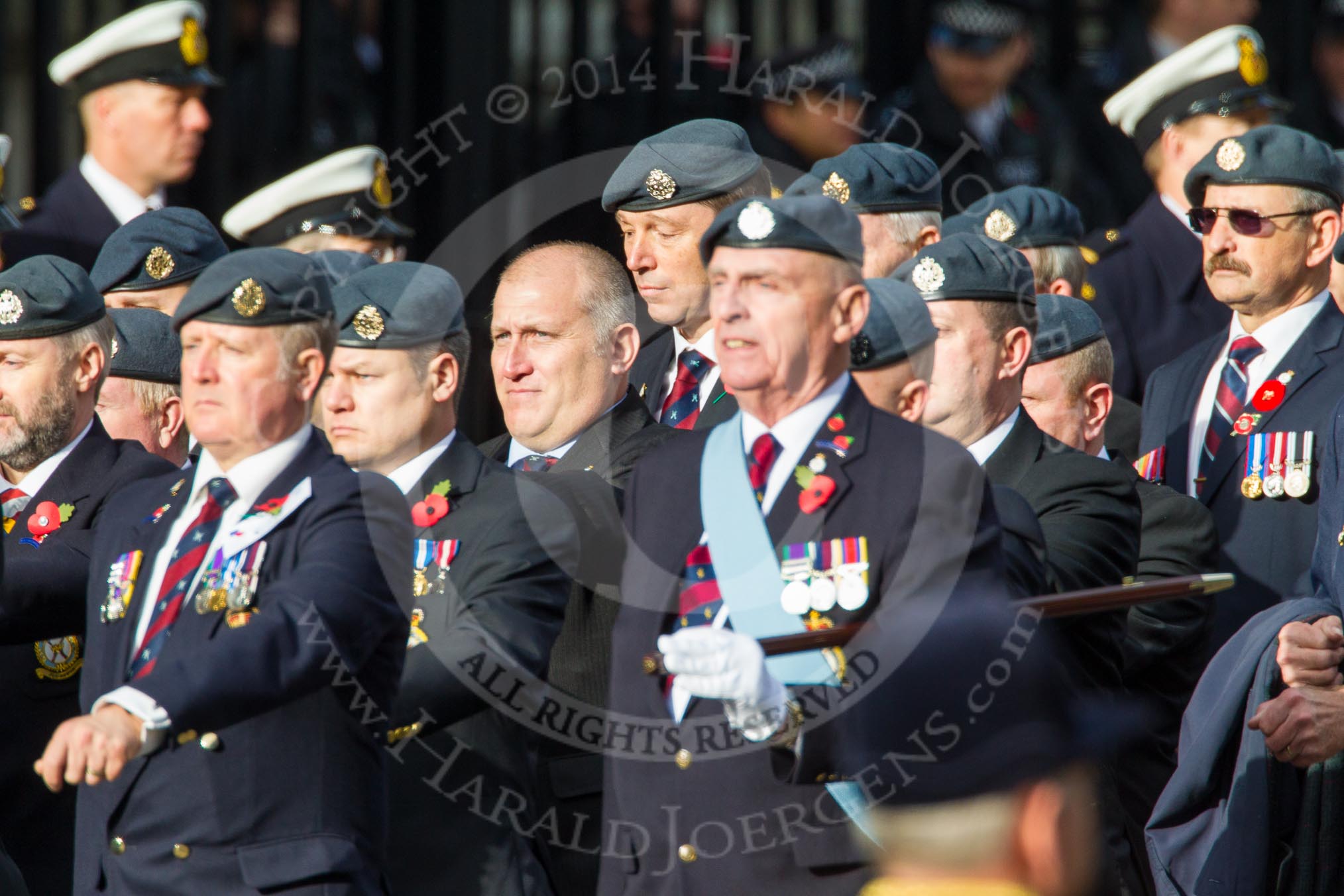 Remembrance Sunday at the Cenotaph in London 2014: Group C2 - Royal Air Force Regiment Association.
Press stand opposite the Foreign Office building, Whitehall, London SW1,
London,
Greater London,
United Kingdom,
on 09 November 2014 at 11:38, image #61