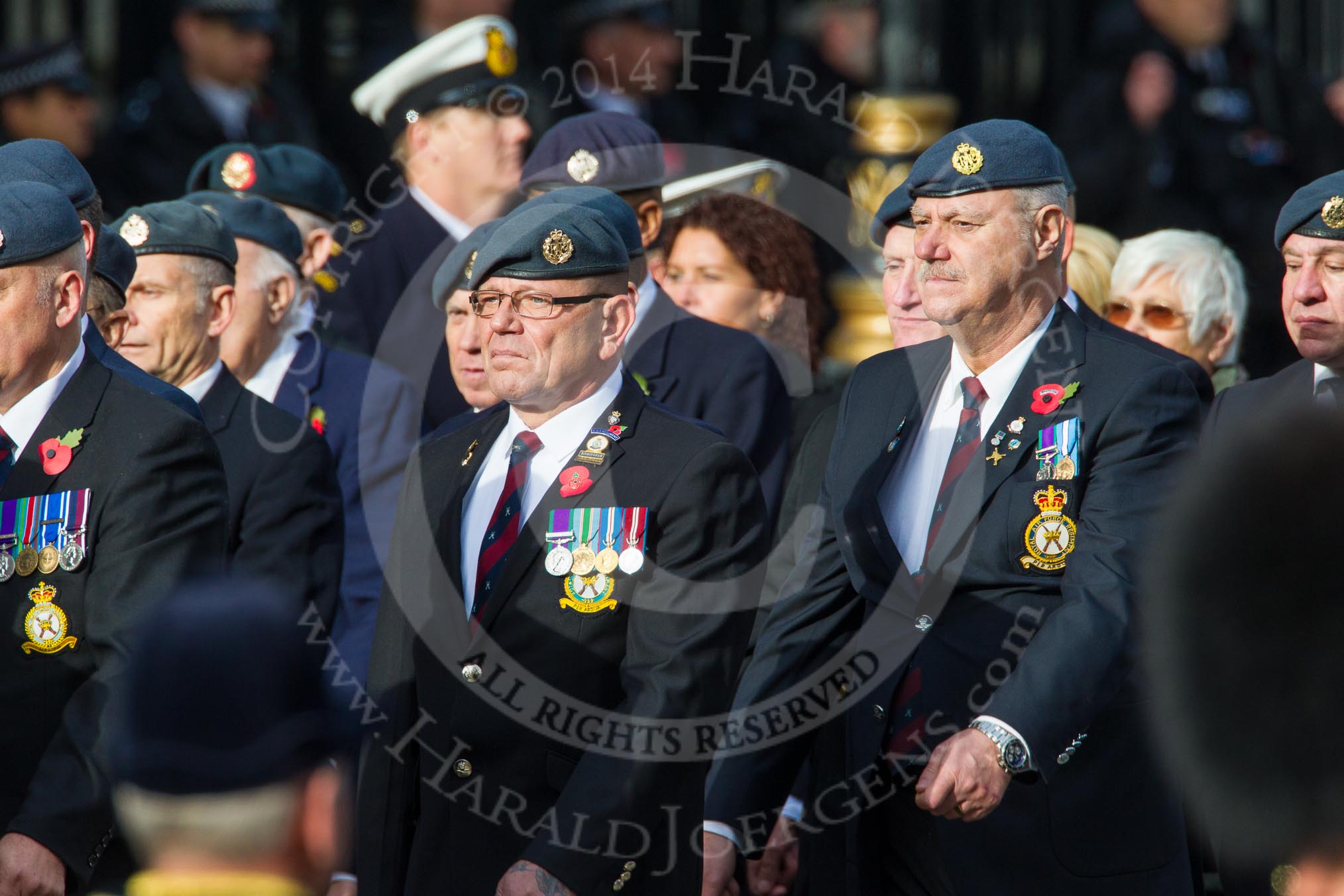 Remembrance Sunday at the Cenotaph in London 2014: Group C2 - Royal Air Force Regiment Association.
Press stand opposite the Foreign Office building, Whitehall, London SW1,
London,
Greater London,
United Kingdom,
on 09 November 2014 at 11:38, image #74