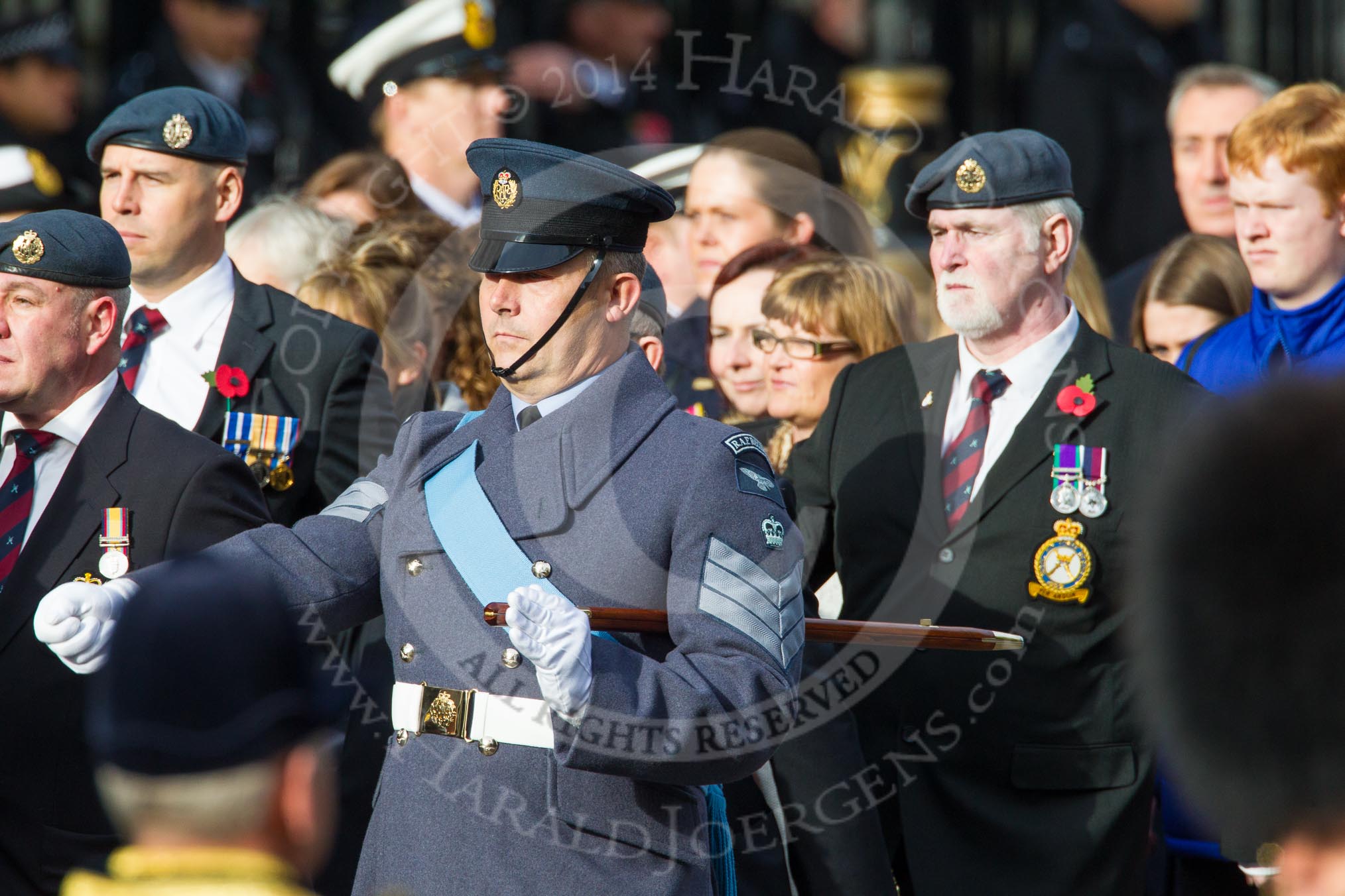 Remembrance Sunday at the Cenotaph in London 2014: Group C2 - Royal Air Force Regiment Association.
Press stand opposite the Foreign Office building, Whitehall, London SW1,
London,
Greater London,
United Kingdom,
on 09 November 2014 at 11:38, image #77