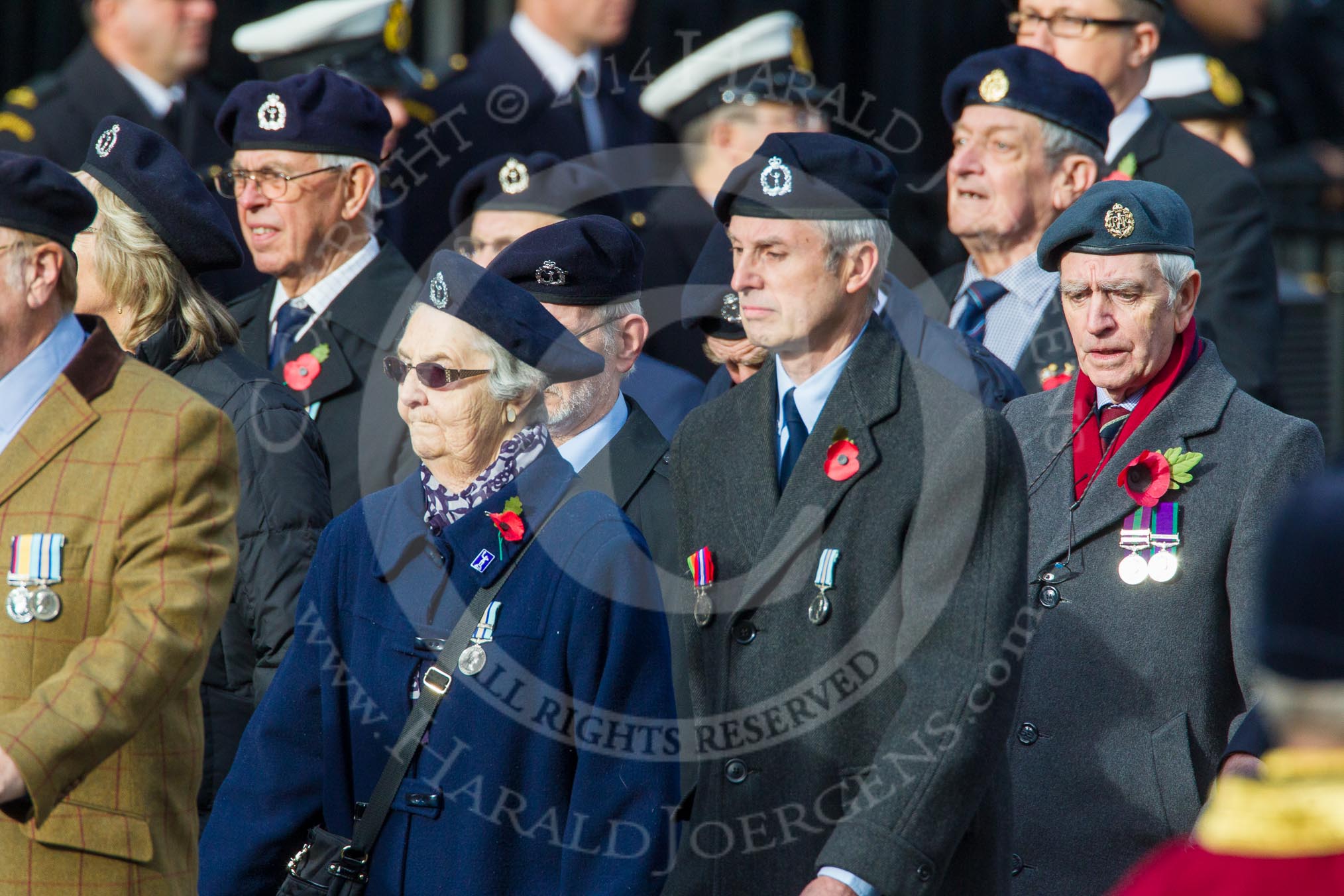 Remembrance Sunday at the Cenotaph in London 2014: Group C4 - Royal Observer Corps Association.
Press stand opposite the Foreign Office building, Whitehall, London SW1,
London,
Greater London,
United Kingdom,
on 09 November 2014 at 11:38, image #93