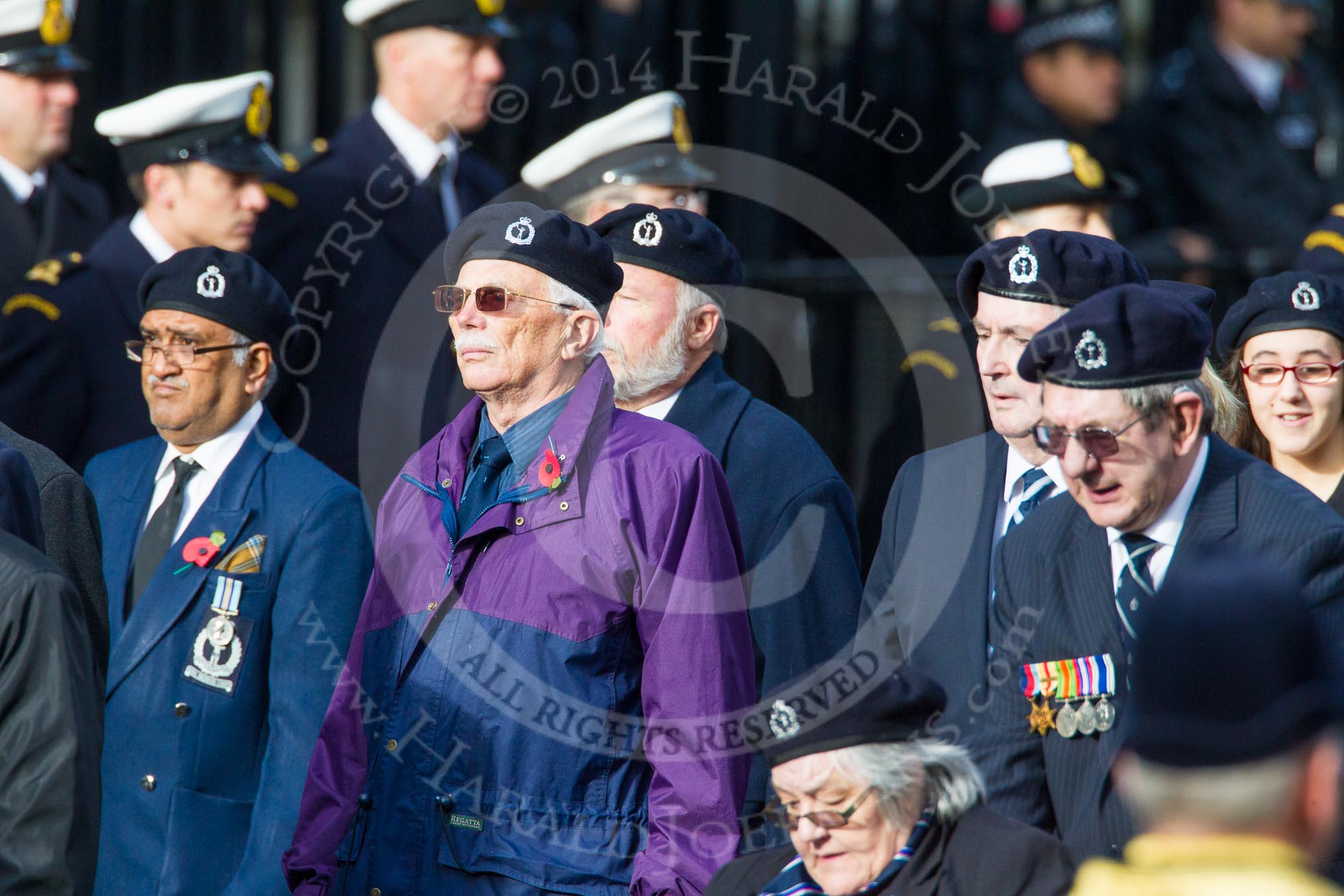 Remembrance Sunday at the Cenotaph in London 2014: Group C4 - Royal Observer Corps Association.
Press stand opposite the Foreign Office building, Whitehall, London SW1,
London,
Greater London,
United Kingdom,
on 09 November 2014 at 11:38, image #96