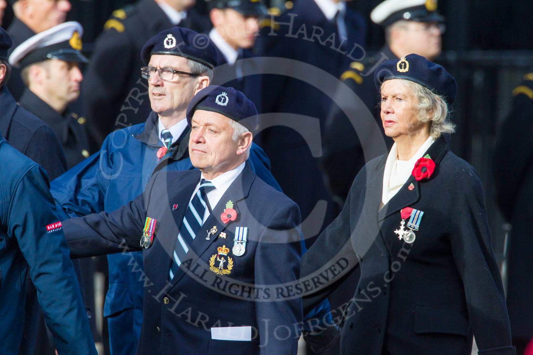 Remembrance Sunday at the Cenotaph in London 2014: Group C4 - Royal Observer Corps Association.
Press stand opposite the Foreign Office building, Whitehall, London SW1,
London,
Greater London,
United Kingdom,
on 09 November 2014 at 11:38, image #98