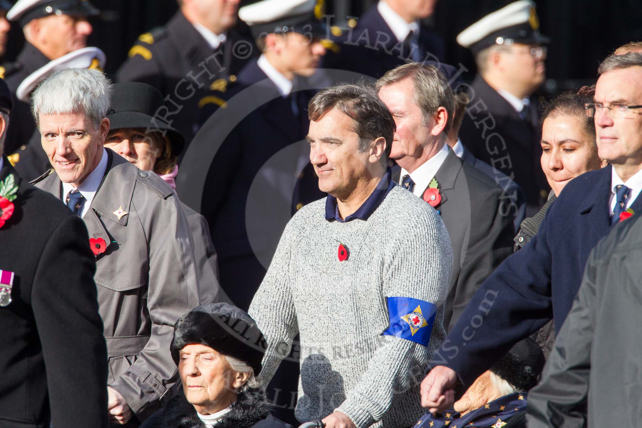 Remembrance Sunday at the Cenotaph in London 2014: Group C28 - The Royal Star & Garter Homes.
Press stand opposite the Foreign Office building, Whitehall, London SW1,
London,
Greater London,
United Kingdom,
on 09 November 2014 at 11:42, image #256