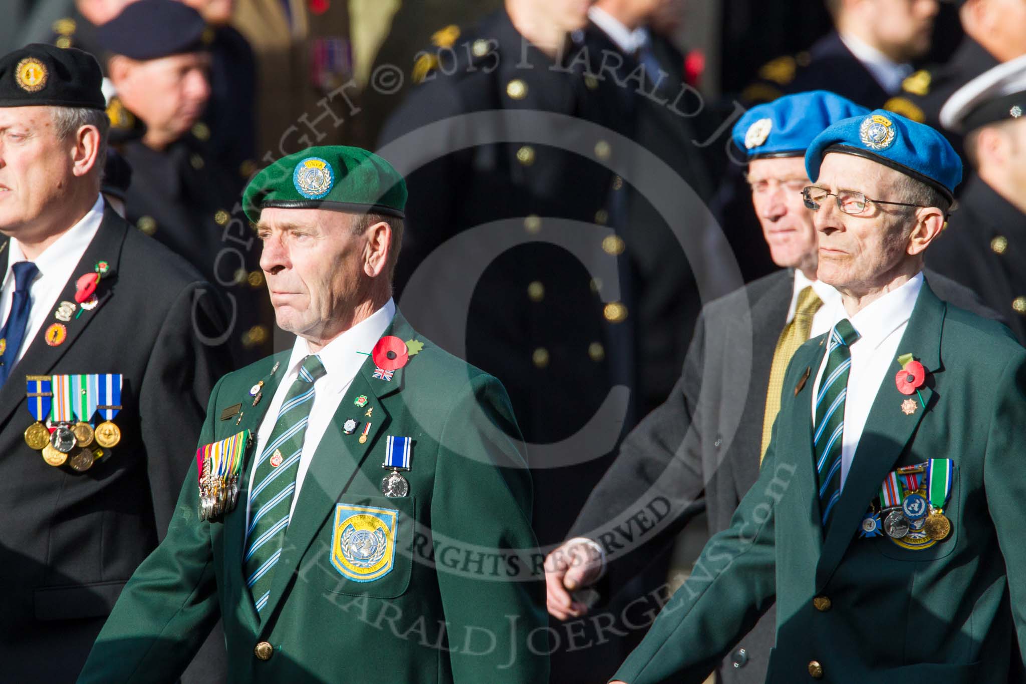 Remembrance Sunday at the Cenotaph in London 2014: Group D14 - Irish United Nations Veterans Association.
Press stand opposite the Foreign Office building, Whitehall, London SW1,
London,
Greater London,
United Kingdom,
on 09 November 2014 at 11:45, image #376