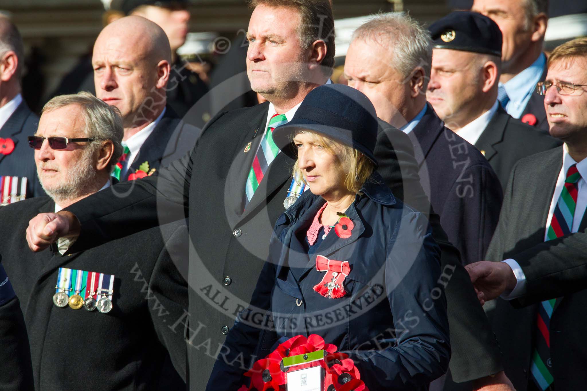 Remembrance Sunday at the Cenotaph in London 2014: Group D19 - South Atlantic Medal Association.
Press stand opposite the Foreign Office building, Whitehall, London SW1,
London,
Greater London,
United Kingdom,
on 09 November 2014 at 11:45, image #385
