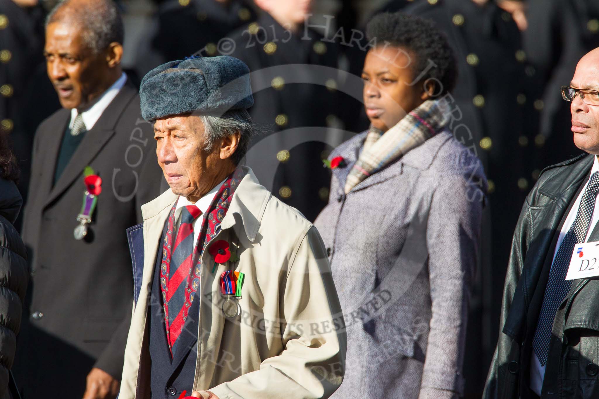 Remembrance Sunday at the Cenotaph in London 2014: Group D27 - West Indian Association of Service Personnel.
Press stand opposite the Foreign Office building, Whitehall, London SW1,
London,
Greater London,
United Kingdom,
on 09 November 2014 at 11:48, image #494