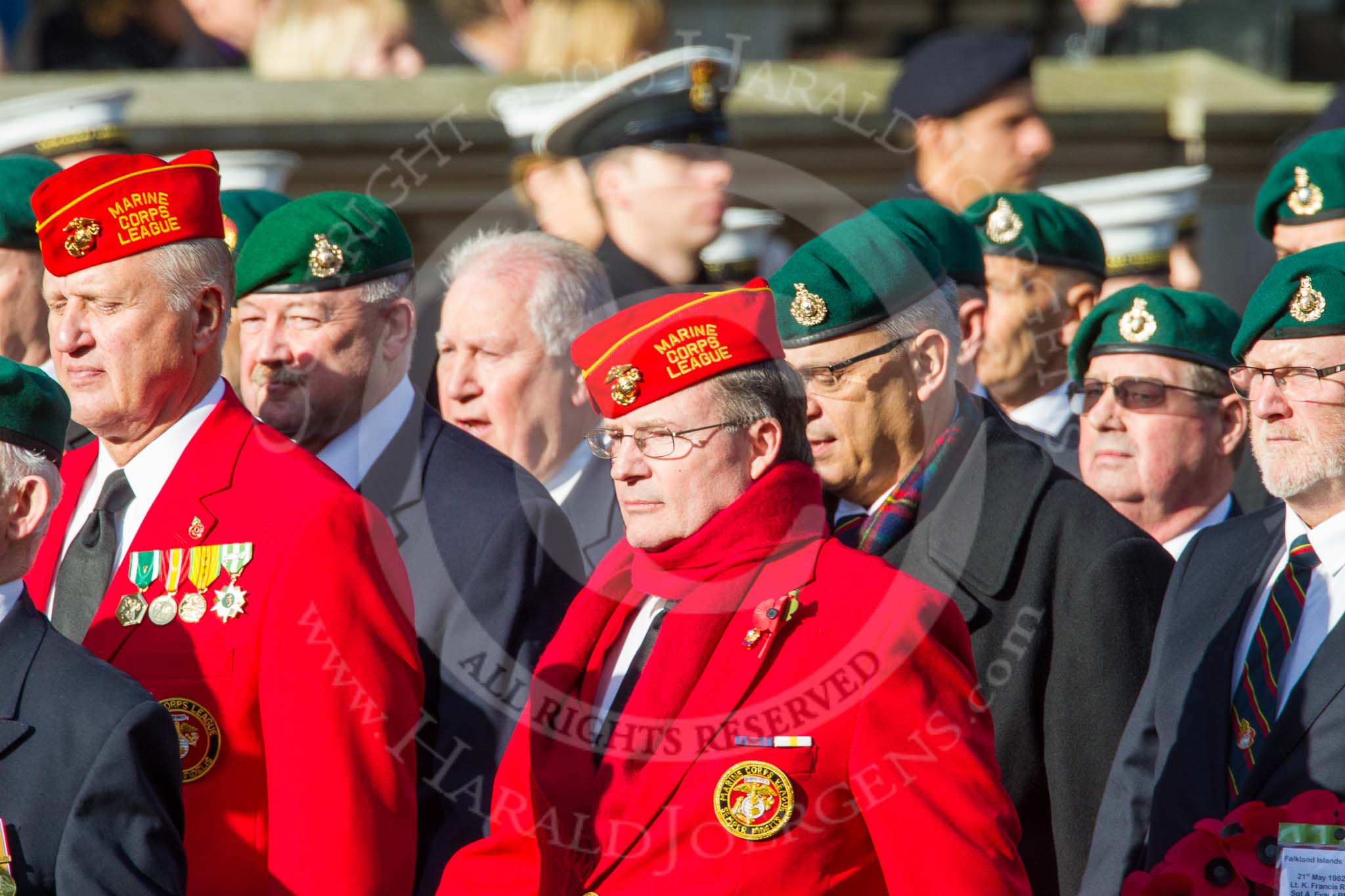 Remembrance Sunday at the Cenotaph in London 2014: Group E1 - Royal Marines Association.
Press stand opposite the Foreign Office building, Whitehall, London SW1,
London,
Greater London,
United Kingdom,
on 09 November 2014 at 11:49, image #543