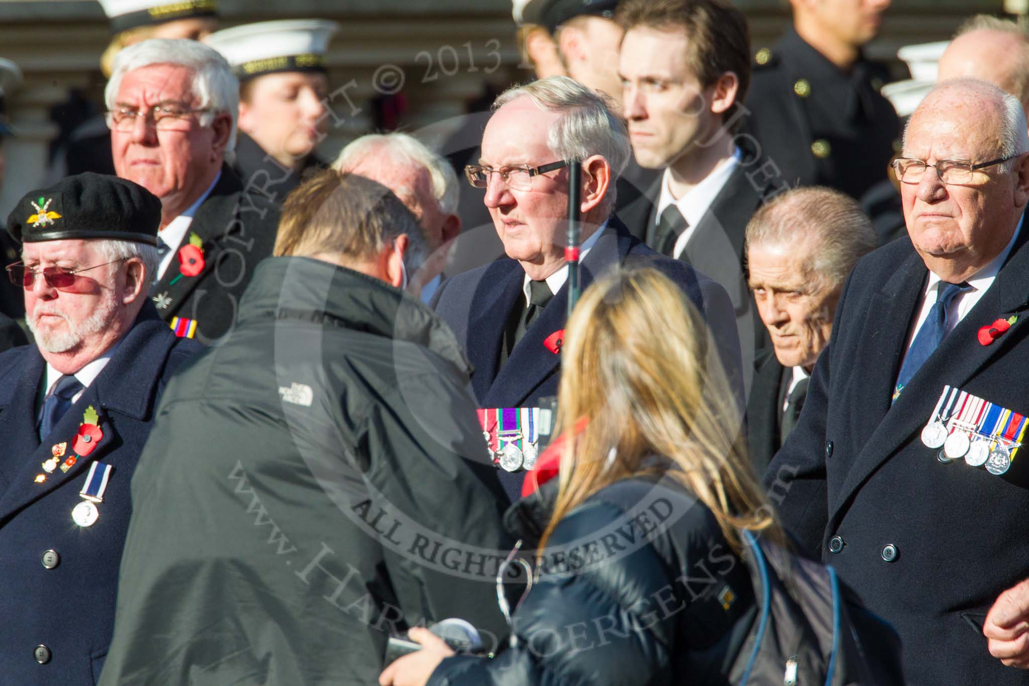 Remembrance Sunday at the Cenotaph in London 2014: Group E4 - Fleet Air Arm Armourers Association.
Press stand opposite the Foreign Office building, Whitehall, London SW1,
London,
Greater London,
United Kingdom,
on 09 November 2014 at 11:50, image #616