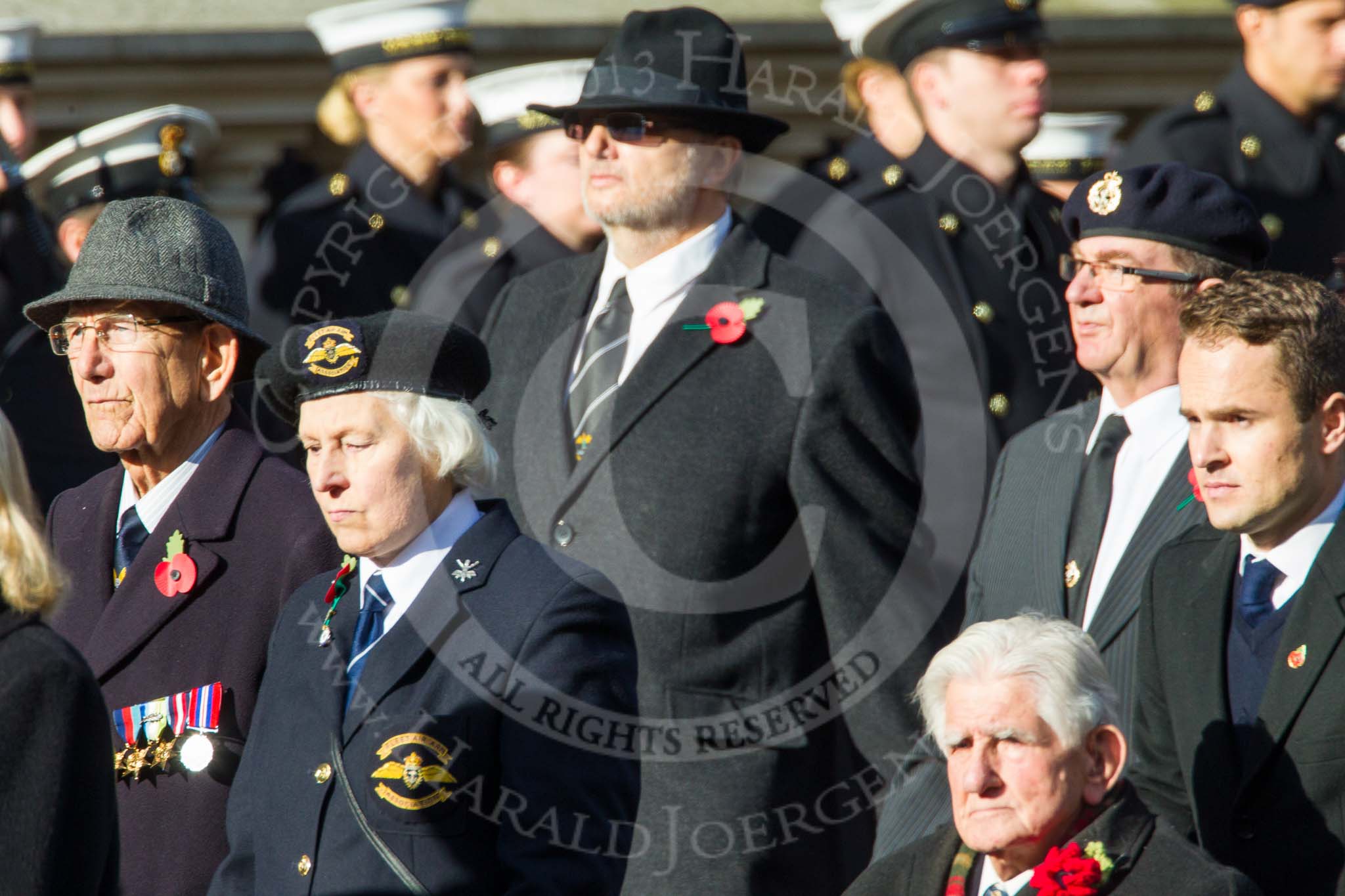 Remembrance Sunday at the Cenotaph in London 2014: Group E5 - Fleet Air Arm Association.
Press stand opposite the Foreign Office building, Whitehall, London SW1,
London,
Greater London,
United Kingdom,
on 09 November 2014 at 11:50, image #629
