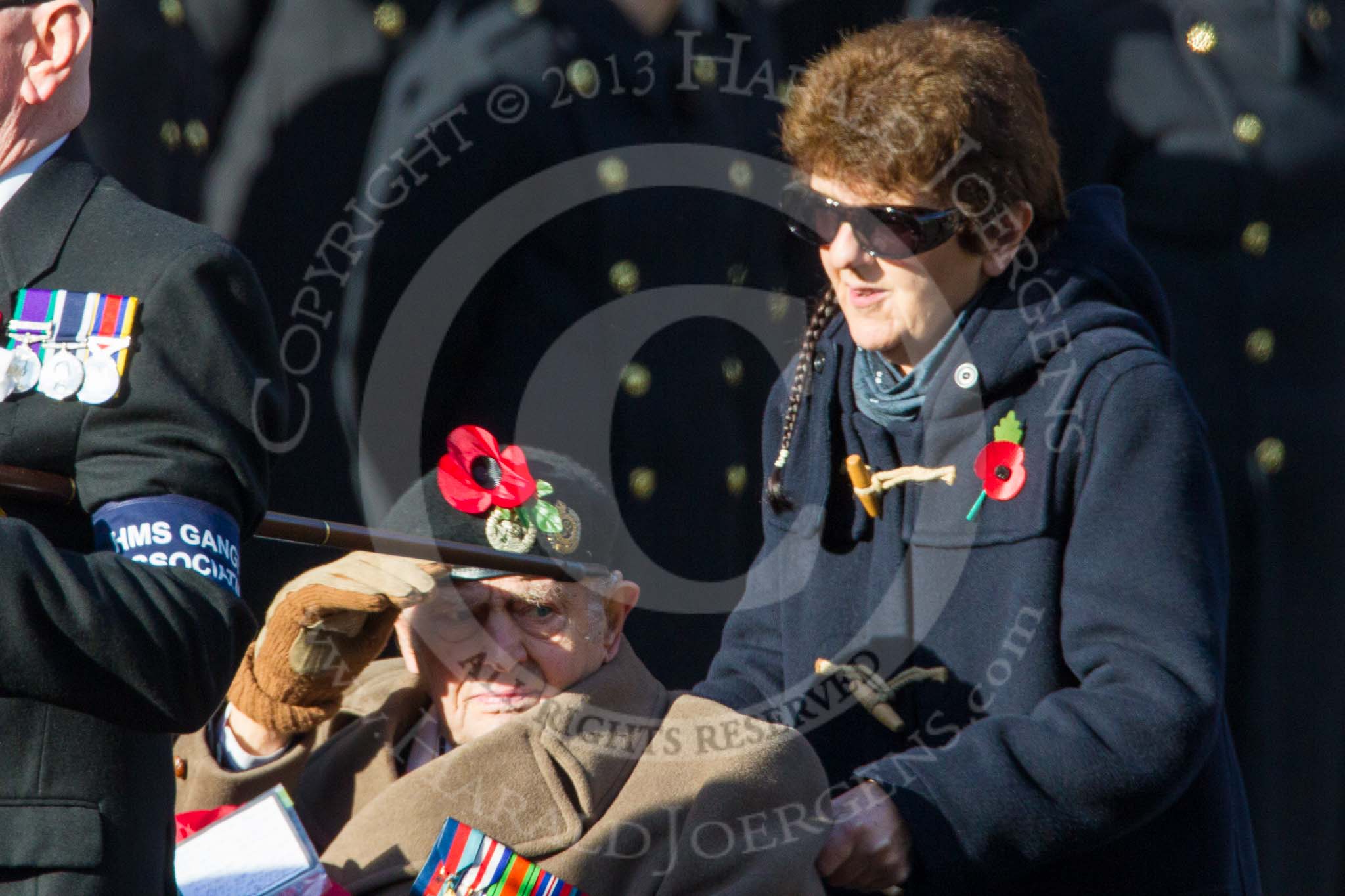 Remembrance Sunday at the Cenotaph in London 2014: Group E17 - HMS Ganges Association.
Press stand opposite the Foreign Office building, Whitehall, London SW1,
London,
Greater London,
United Kingdom,
on 09 November 2014 at 11:52, image #706