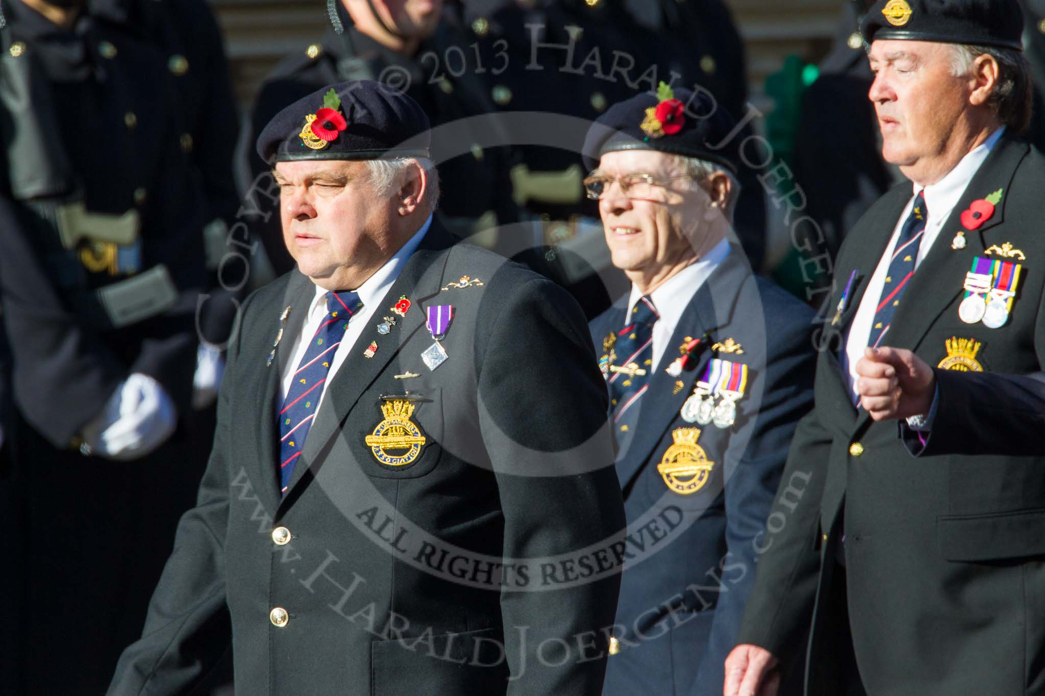 Remembrance Sunday at the Cenotaph in London 2014: Group E33 - Submariners Association.
Press stand opposite the Foreign Office building, Whitehall, London SW1,
London,
Greater London,
United Kingdom,
on 09 November 2014 at 11:54, image #823
