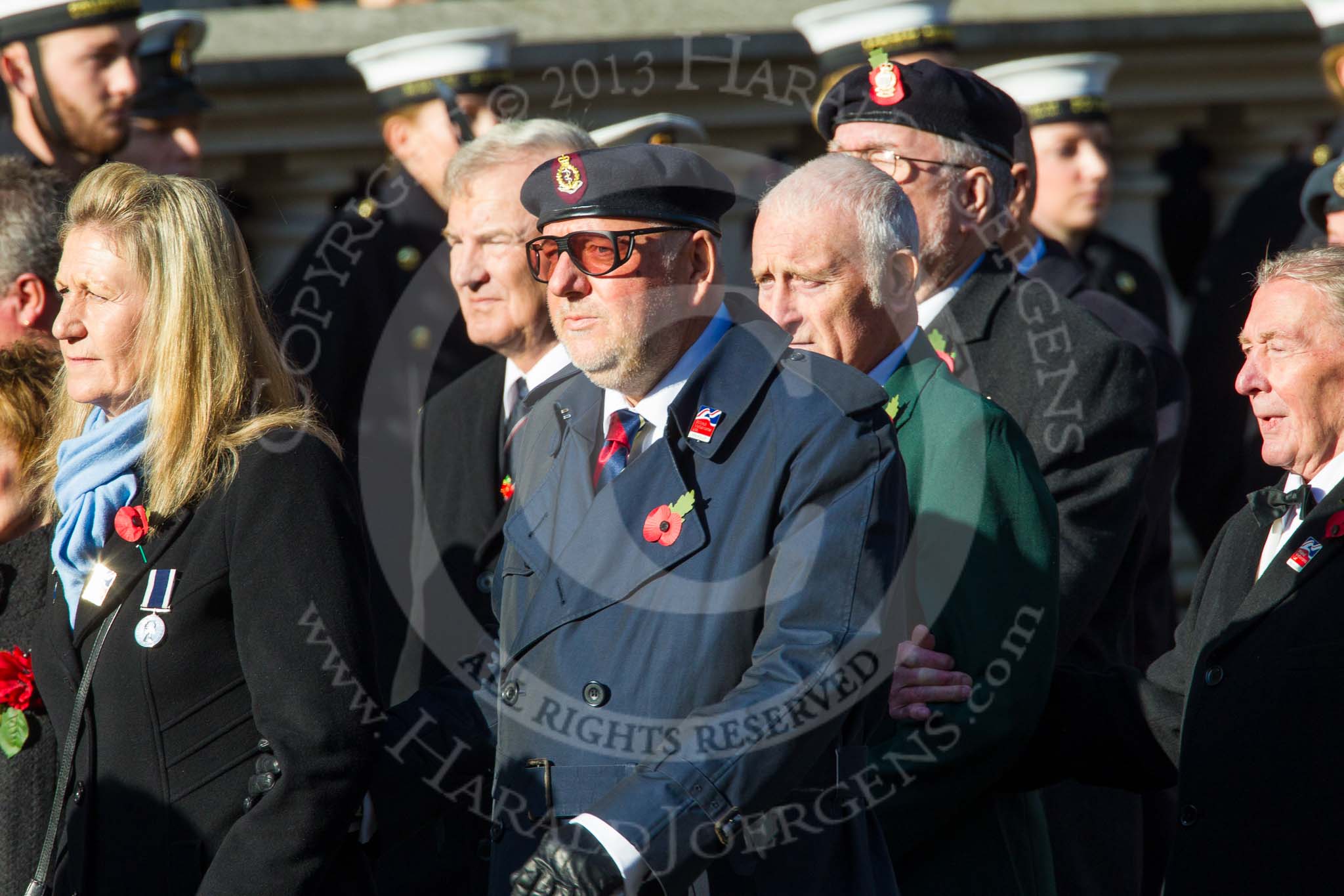 Remembrance Sunday at the Cenotaph in London 2014: Group A1 - Blind Veterans UK.
Press stand opposite the Foreign Office building, Whitehall, London SW1,
London,
Greater London,
United Kingdom,
on 09 November 2014 at 11:56, image #907