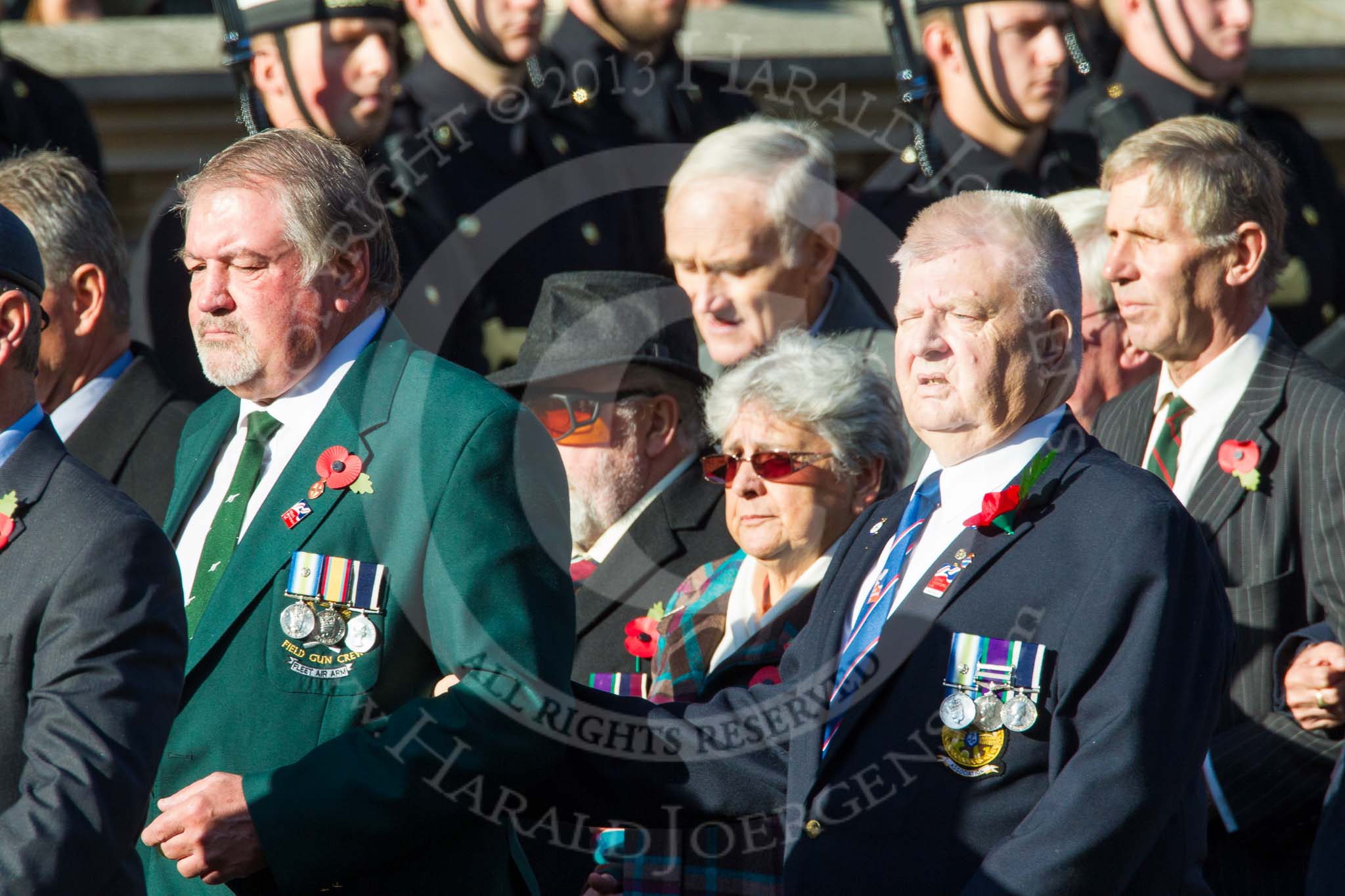 Remembrance Sunday at the Cenotaph in London 2014: Group A1 - Blind Veterans UK.
Press stand opposite the Foreign Office building, Whitehall, London SW1,
London,
Greater London,
United Kingdom,
on 09 November 2014 at 11:56, image #914