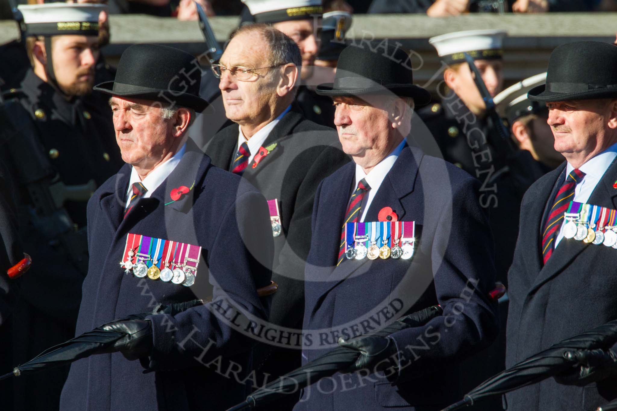 Remembrance Sunday at the Cenotaph in London 2014: Group F6 - Queen's Bodyguard of The Yeoman of The Guard.
Press stand opposite the Foreign Office building, Whitehall, London SW1,
London,
Greater London,
United Kingdom,
on 09 November 2014 at 11:57, image #965