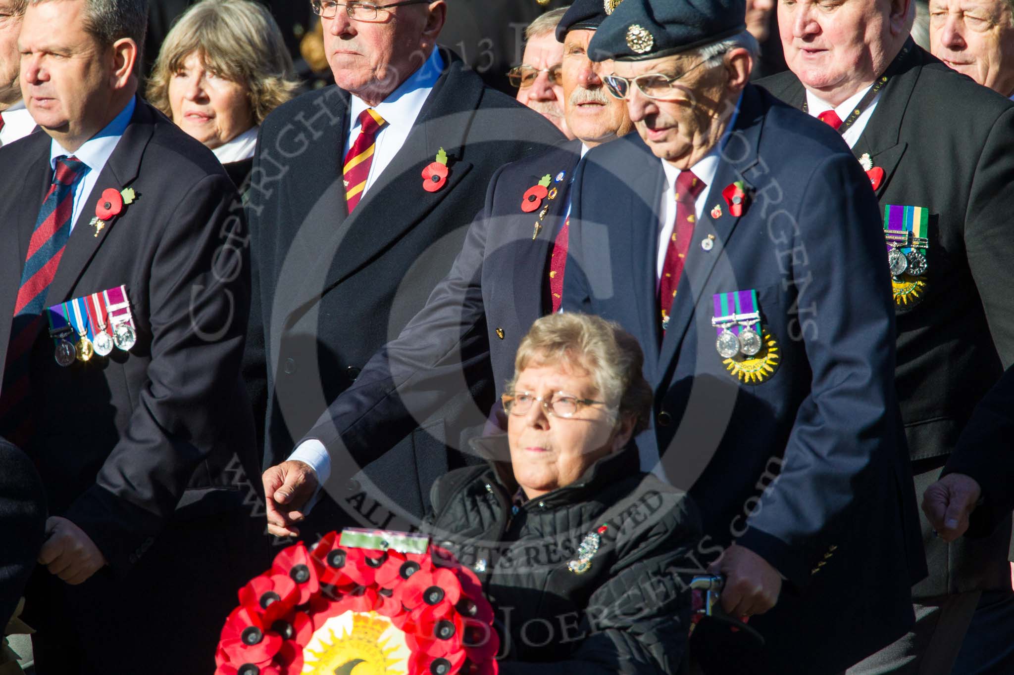 Remembrance Sunday at the Cenotaph in London 2014: Group F18 - Aden Veterans Association.
Press stand opposite the Foreign Office building, Whitehall, London SW1,
London,
Greater London,
United Kingdom,
on 09 November 2014 at 11:59, image #1071