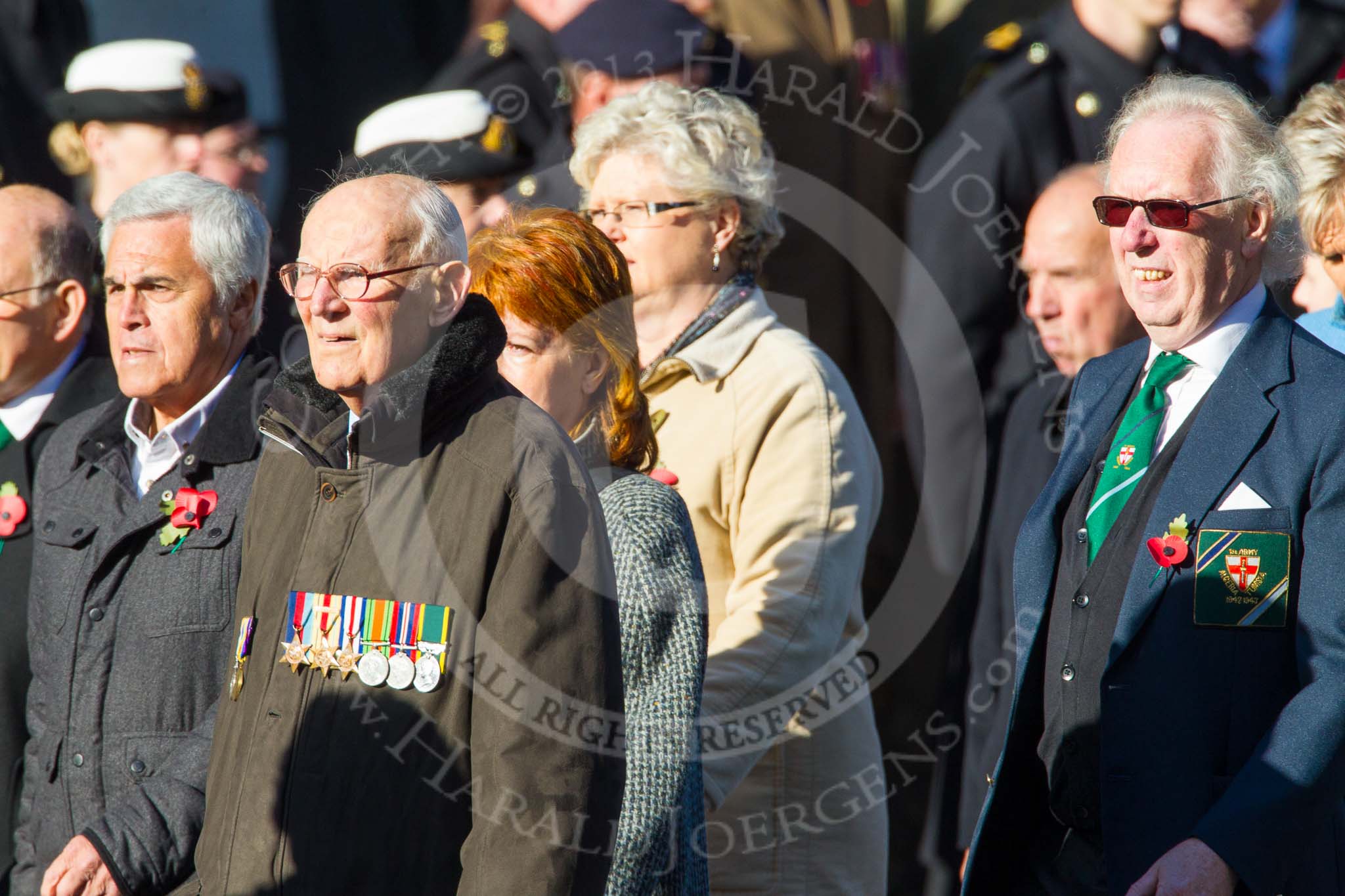 Remembrance Sunday at the Cenotaph in London 2014: Group F19 - 1st Army Association.
Press stand opposite the Foreign Office building, Whitehall, London SW1,
London,
Greater London,
United Kingdom,
on 09 November 2014 at 11:59, image #1091