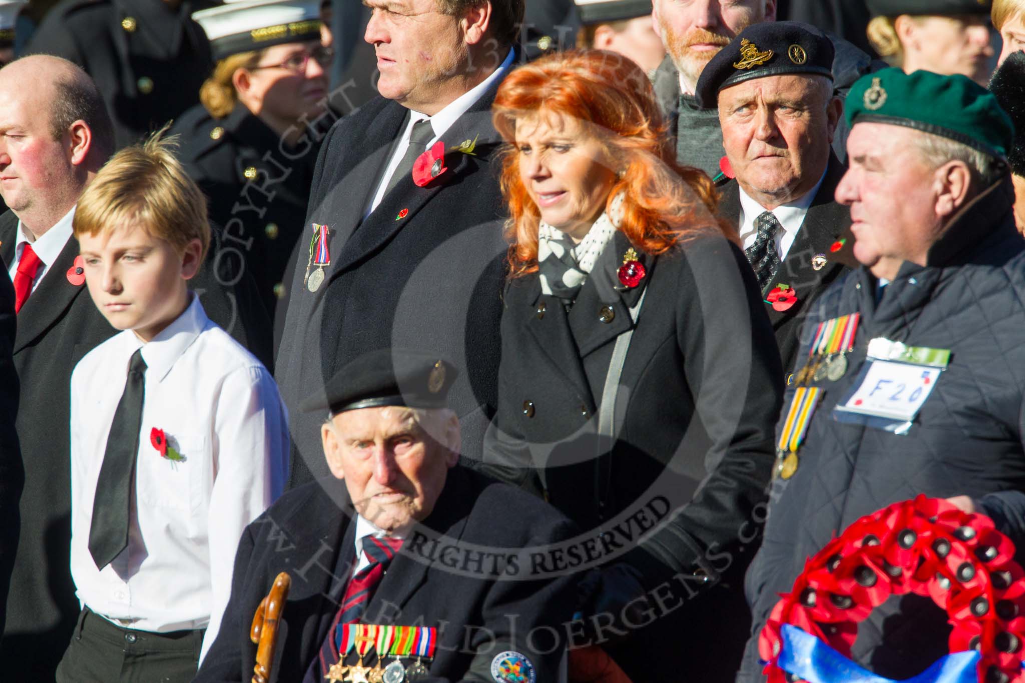 Remembrance Sunday at the Cenotaph in London 2014: Group F19 - 1st Army Association.
Press stand opposite the Foreign Office building, Whitehall, London SW1,
London,
Greater London,
United Kingdom,
on 09 November 2014 at 11:59, image #1100