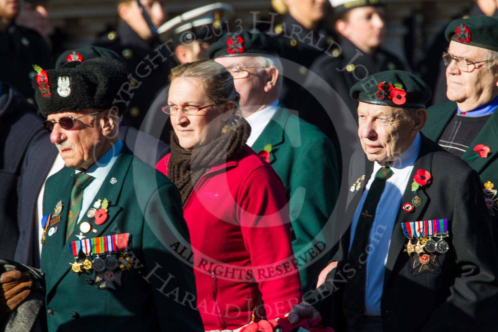 Remembrance Sunday at the Cenotaph in London 2014: Group A6 - King's Royal Rifle Corps Association.
Press stand opposite the Foreign Office building, Whitehall, London SW1,
London,
Greater London,
United Kingdom,
on 09 November 2014 at 12:00, image #1151
