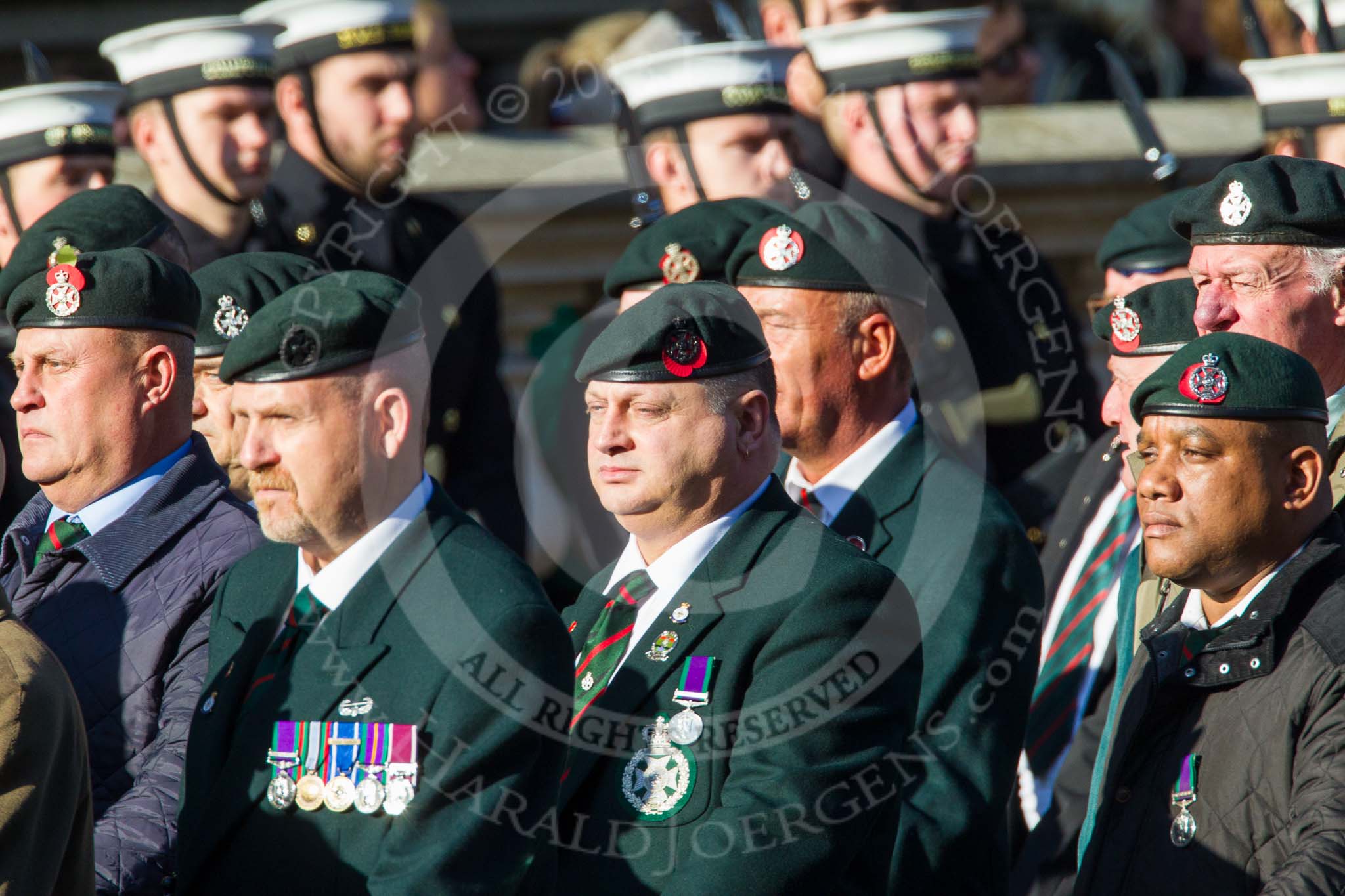 Remembrance Sunday at the Cenotaph in London 2014: Group A9 - Royal Green Jackets Association.
Press stand opposite the Foreign Office building, Whitehall, London SW1,
London,
Greater London,
United Kingdom,
on 09 November 2014 at 12:01, image #1188