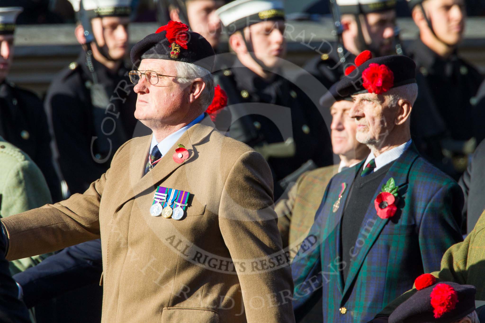Remembrance Sunday at the Cenotaph in London 2014: Group A13 - Black Watch Association.
Press stand opposite the Foreign Office building, Whitehall, London SW1,
London,
Greater London,
United Kingdom,
on 09 November 2014 at 12:02, image #1270