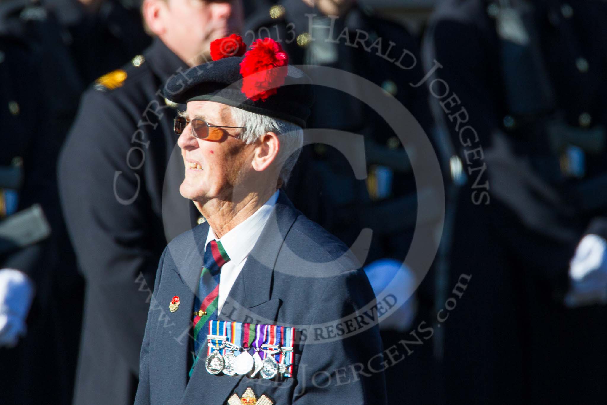 Remembrance Sunday at the Cenotaph in London 2014: Group A13 - Black Watch Association.
Press stand opposite the Foreign Office building, Whitehall, London SW1,
London,
Greater London,
United Kingdom,
on 09 November 2014 at 12:03, image #1278