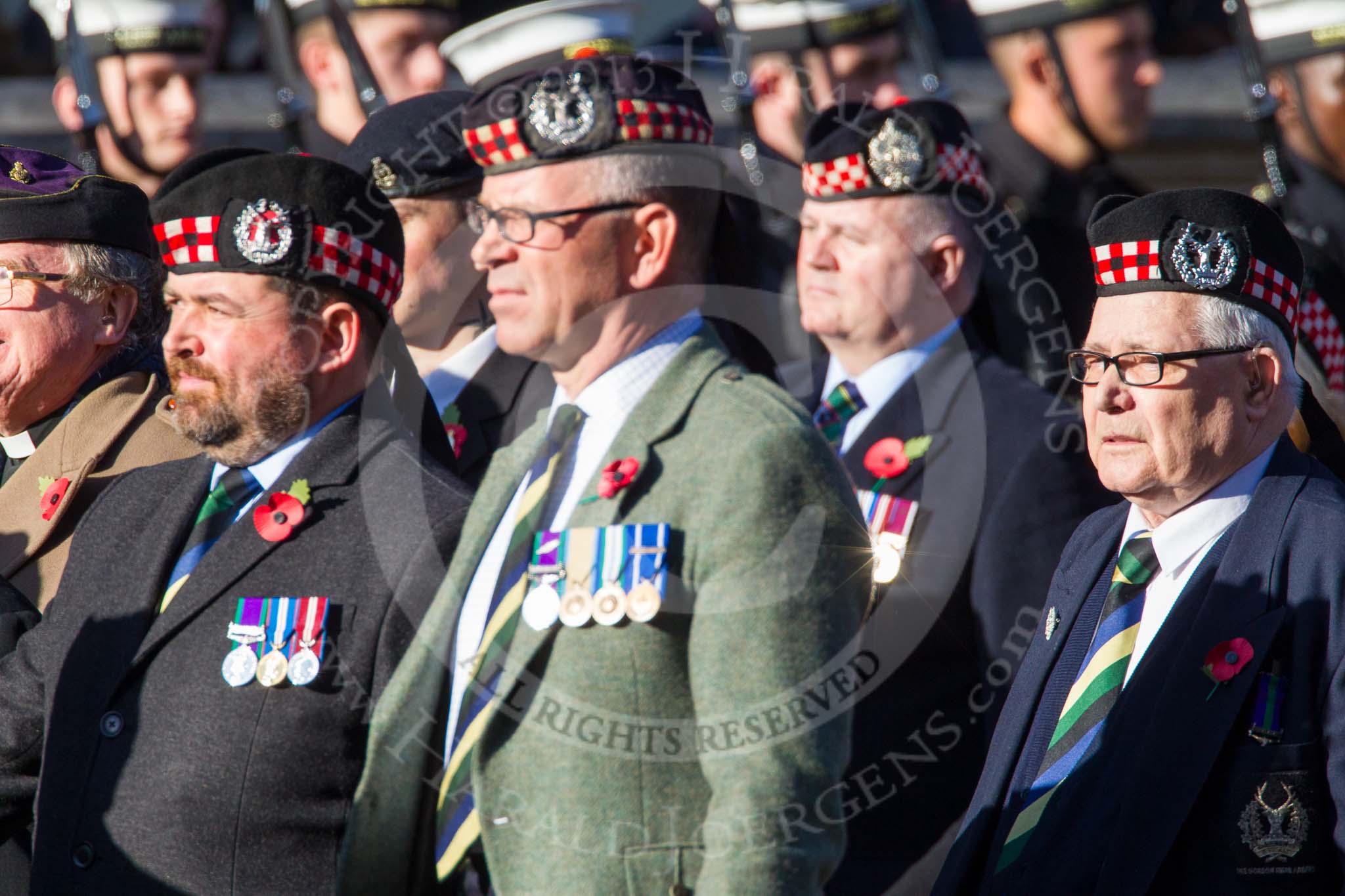 Remembrance Sunday at the Cenotaph in London 2014: Group A14 - Gordon Highlanders Association.
Press stand opposite the Foreign Office building, Whitehall, London SW1,
London,
Greater London,
United Kingdom,
on 09 November 2014 at 12:03, image #1288