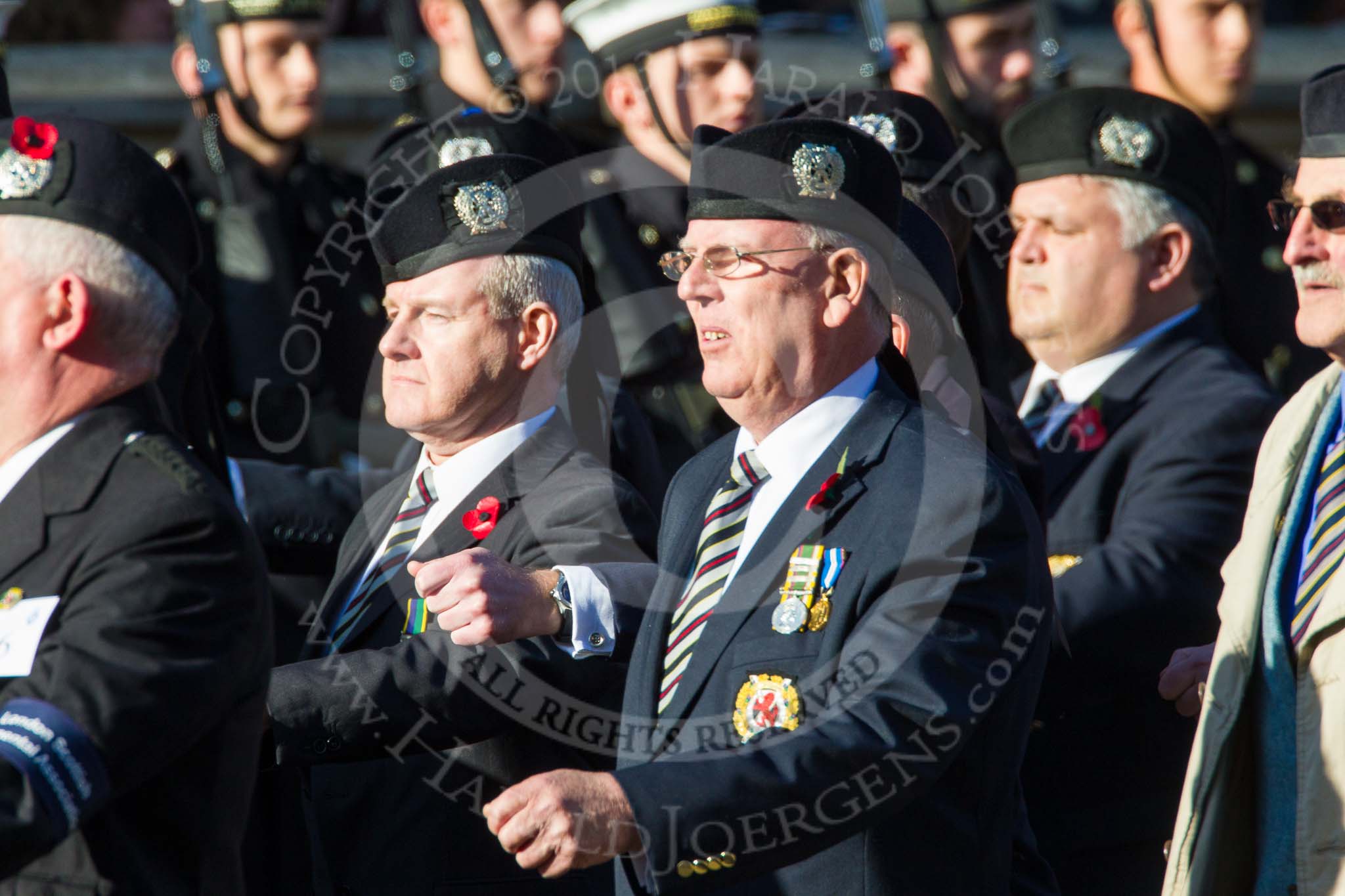 Remembrance Sunday at the Cenotaph in London 2014: Group A16 - London Scottish Regimental Association.
Press stand opposite the Foreign Office building, Whitehall, London SW1,
London,
Greater London,
United Kingdom,
on 09 November 2014 at 12:03, image #1300