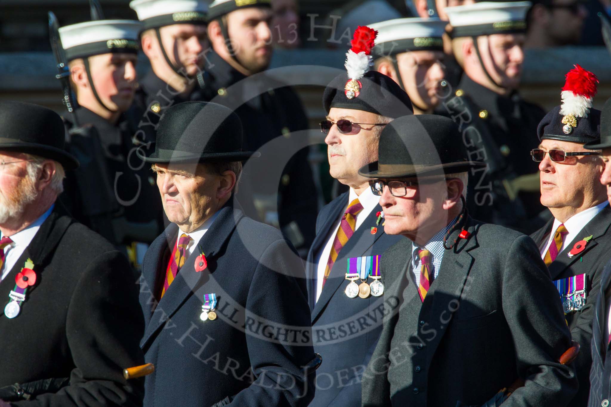 Remembrance Sunday at the Cenotaph in London 2014: Group A26 - Royal Hampshire Regiment Comrades Association.
Press stand opposite the Foreign Office building, Whitehall, London SW1,
London,
Greater London,
United Kingdom,
on 09 November 2014 at 12:04, image #1381