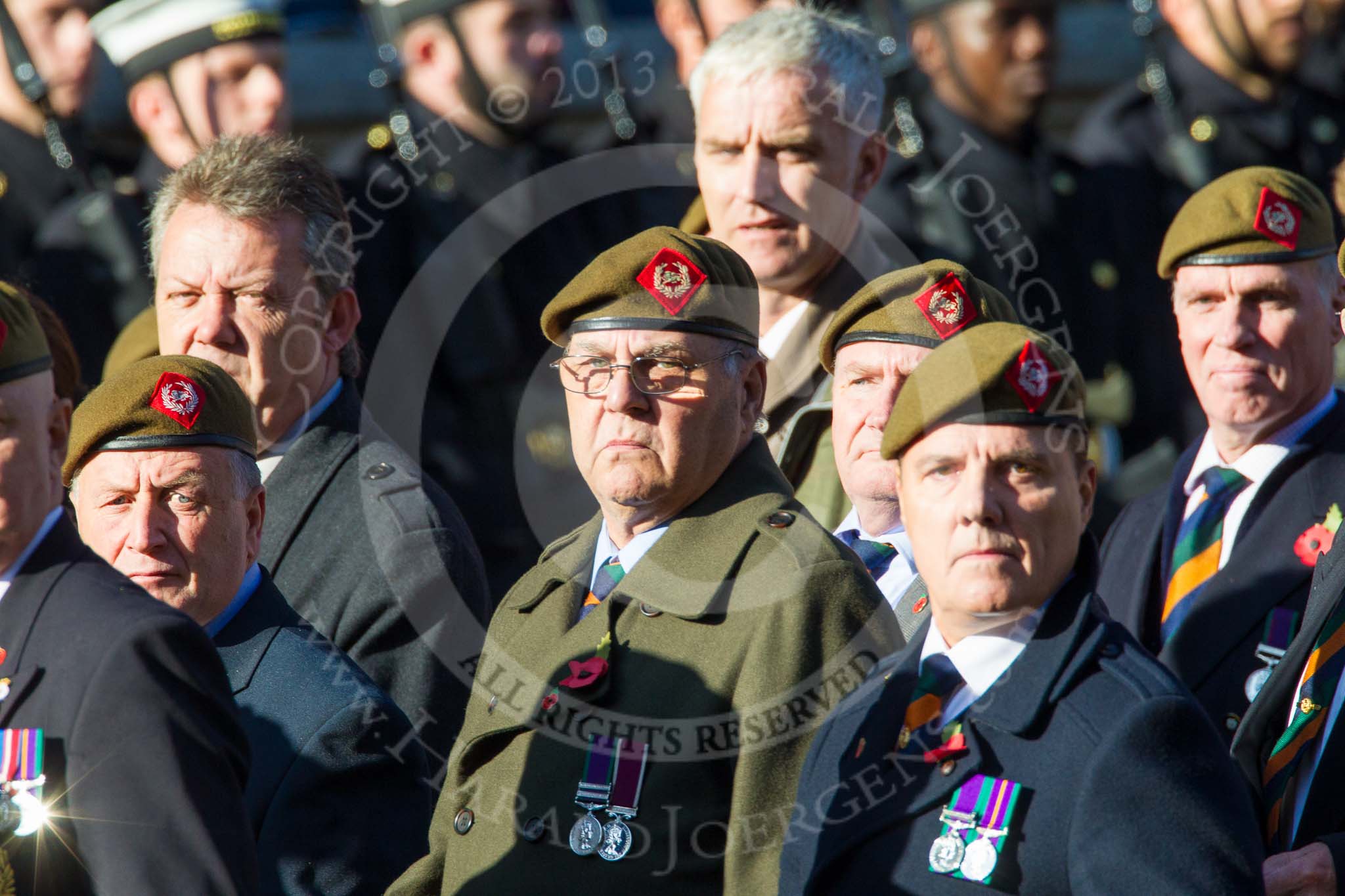 Remembrance Sunday at the Cenotaph in London 2014: Group A34 - The Duke of Lancaster's Regimental Association.
Press stand opposite the Foreign Office building, Whitehall, London SW1,
London,
Greater London,
United Kingdom,
on 09 November 2014 at 12:05, image #1434