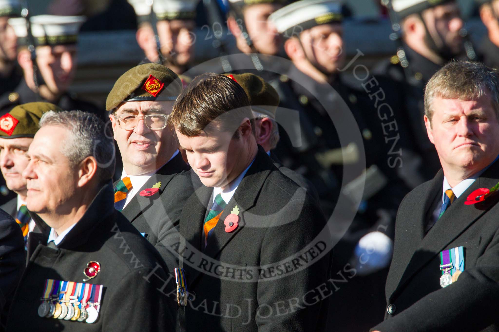 Remembrance Sunday at the Cenotaph in London 2014: Group A34 - The Duke of Lancaster's Regimental Association.
Press stand opposite the Foreign Office building, Whitehall, London SW1,
London,
Greater London,
United Kingdom,
on 09 November 2014 at 12:05, image #1445