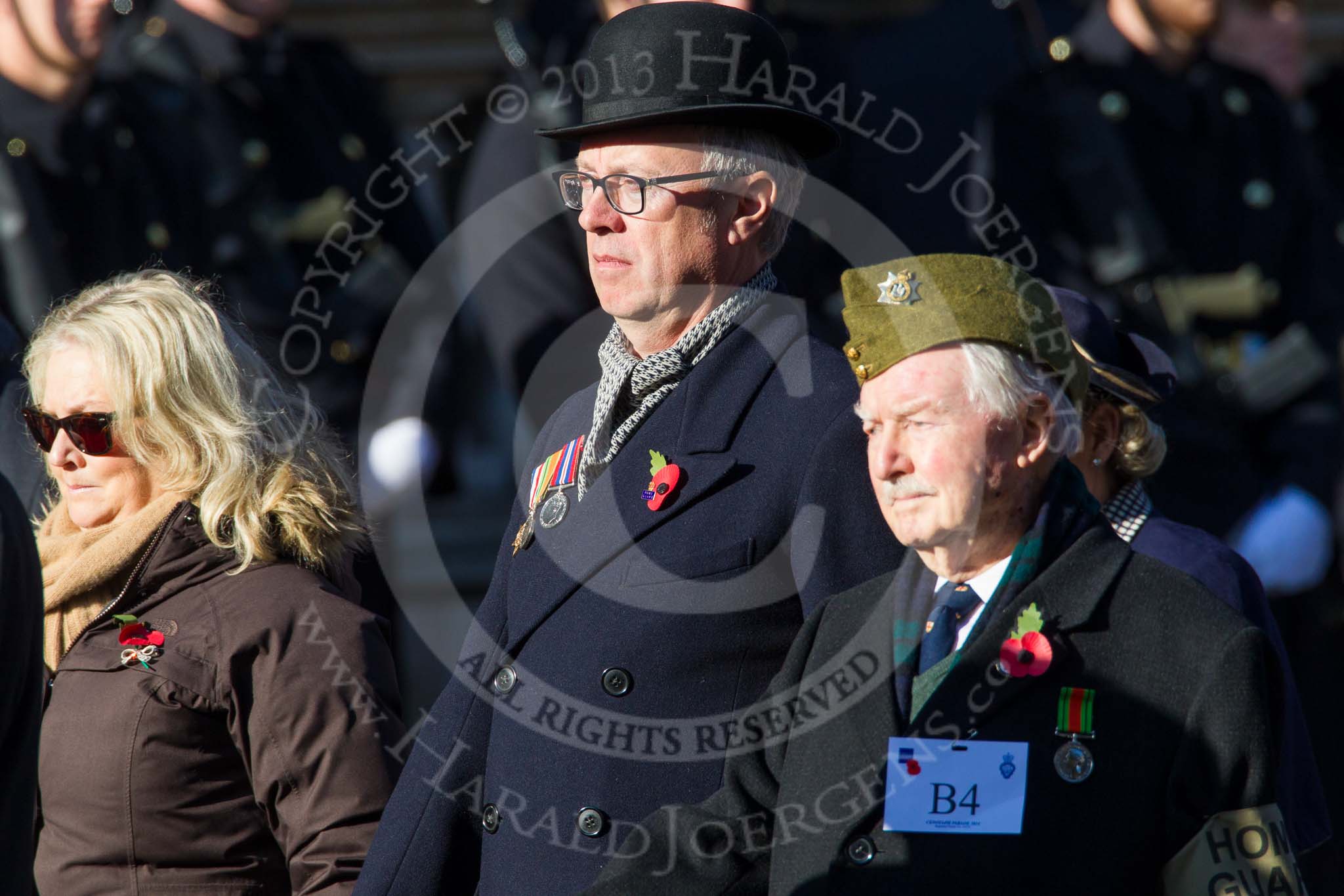 Remembrance Sunday at the Cenotaph in London 2014: Group B4 - Home Guard Association.
Press stand opposite the Foreign Office building, Whitehall, London SW1,
London,
Greater London,
United Kingdom,
on 09 November 2014 at 12:07, image #1531