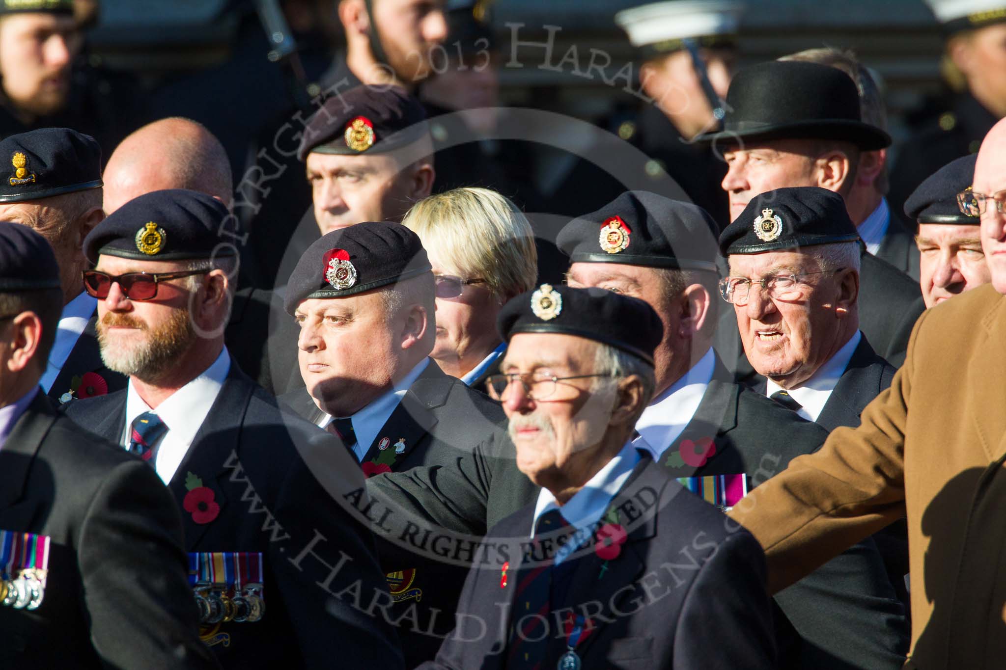 Remembrance Sunday at the Cenotaph in London 2014: Group B9 - Royal Engineers Bomb Disposal Association.
Press stand opposite the Foreign Office building, Whitehall, London SW1,
London,
Greater London,
United Kingdom,
on 09 November 2014 at 12:08, image #1582
