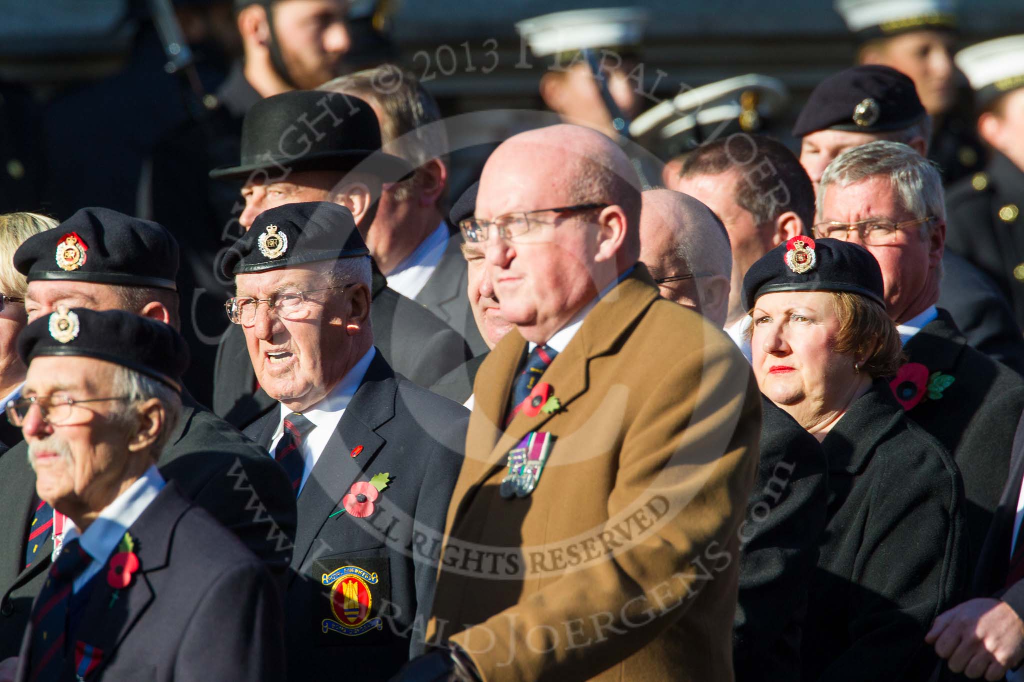Remembrance Sunday at the Cenotaph in London 2014: Group B9 - Royal Engineers Bomb Disposal Association.
Press stand opposite the Foreign Office building, Whitehall, London SW1,
London,
Greater London,
United Kingdom,
on 09 November 2014 at 12:08, image #1583