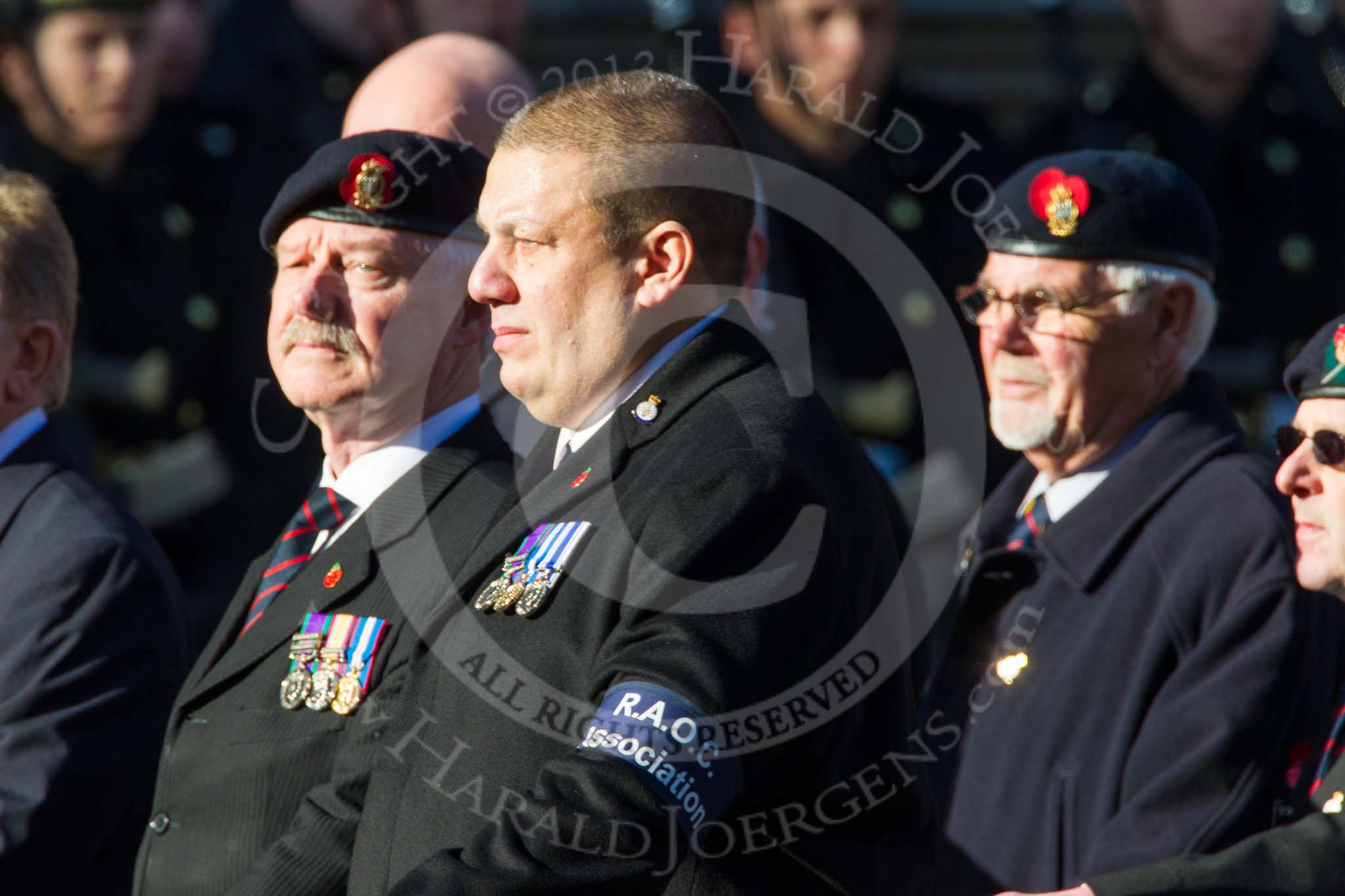 Remembrance Sunday at the Cenotaph in London 2014: Group B14 - RAOC Association.
Press stand opposite the Foreign Office building, Whitehall, London SW1,
London,
Greater London,
United Kingdom,
on 09 November 2014 at 12:09, image #1657