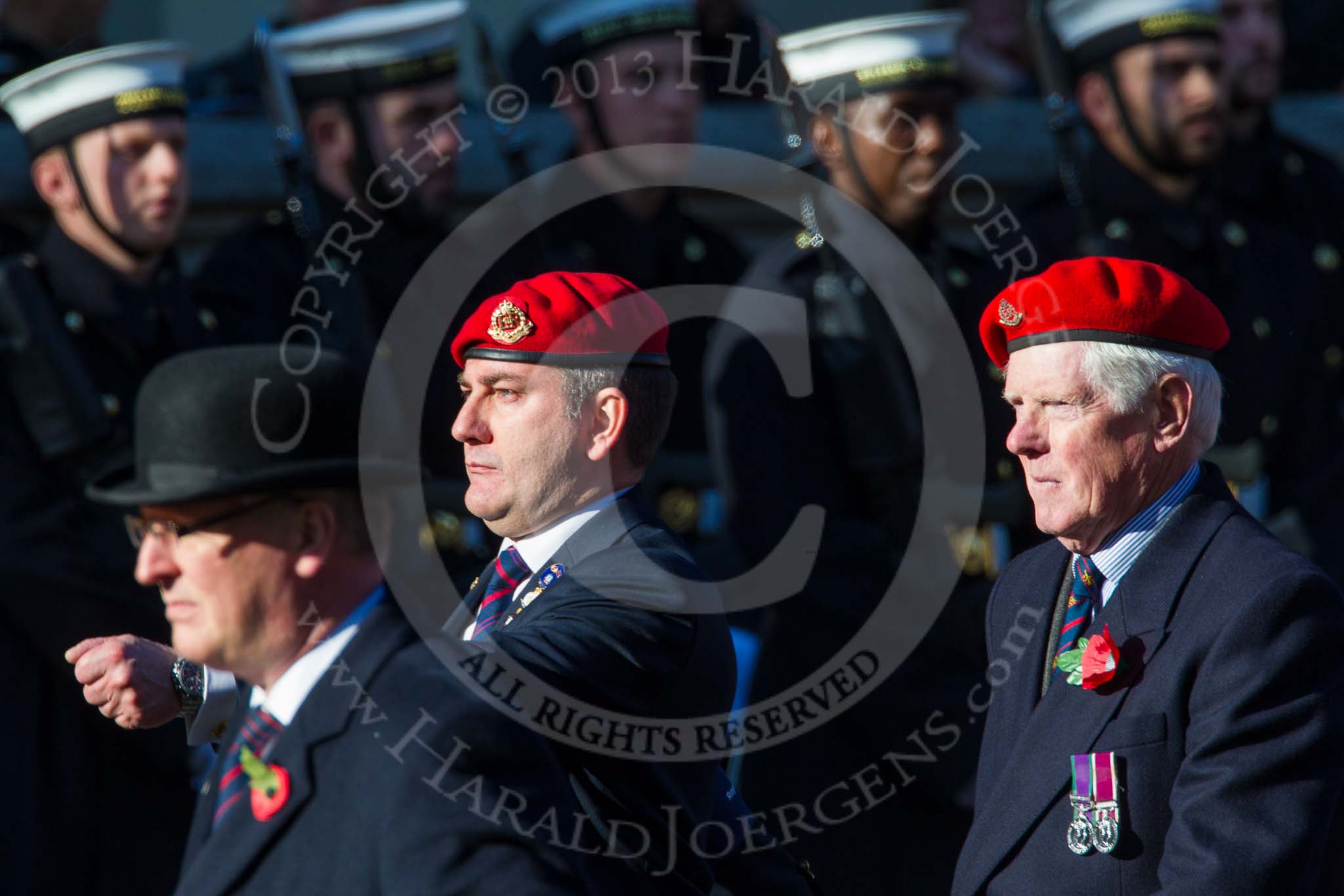Remembrance Sunday at the Cenotaph in London 2014: Group B20 - Royal Military Police Association.
Press stand opposite the Foreign Office building, Whitehall, London SW1,
London,
Greater London,
United Kingdom,
on 09 November 2014 at 12:11, image #1735