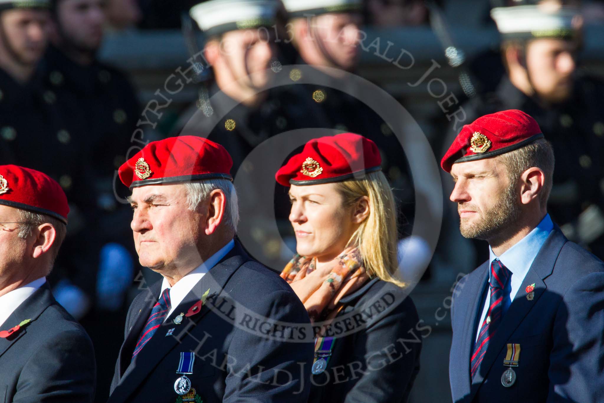 Remembrance Sunday at the Cenotaph in London 2014: Group B20 - Royal Military Police Association.
Press stand opposite the Foreign Office building, Whitehall, London SW1,
London,
Greater London,
United Kingdom,
on 09 November 2014 at 12:11, image #1753