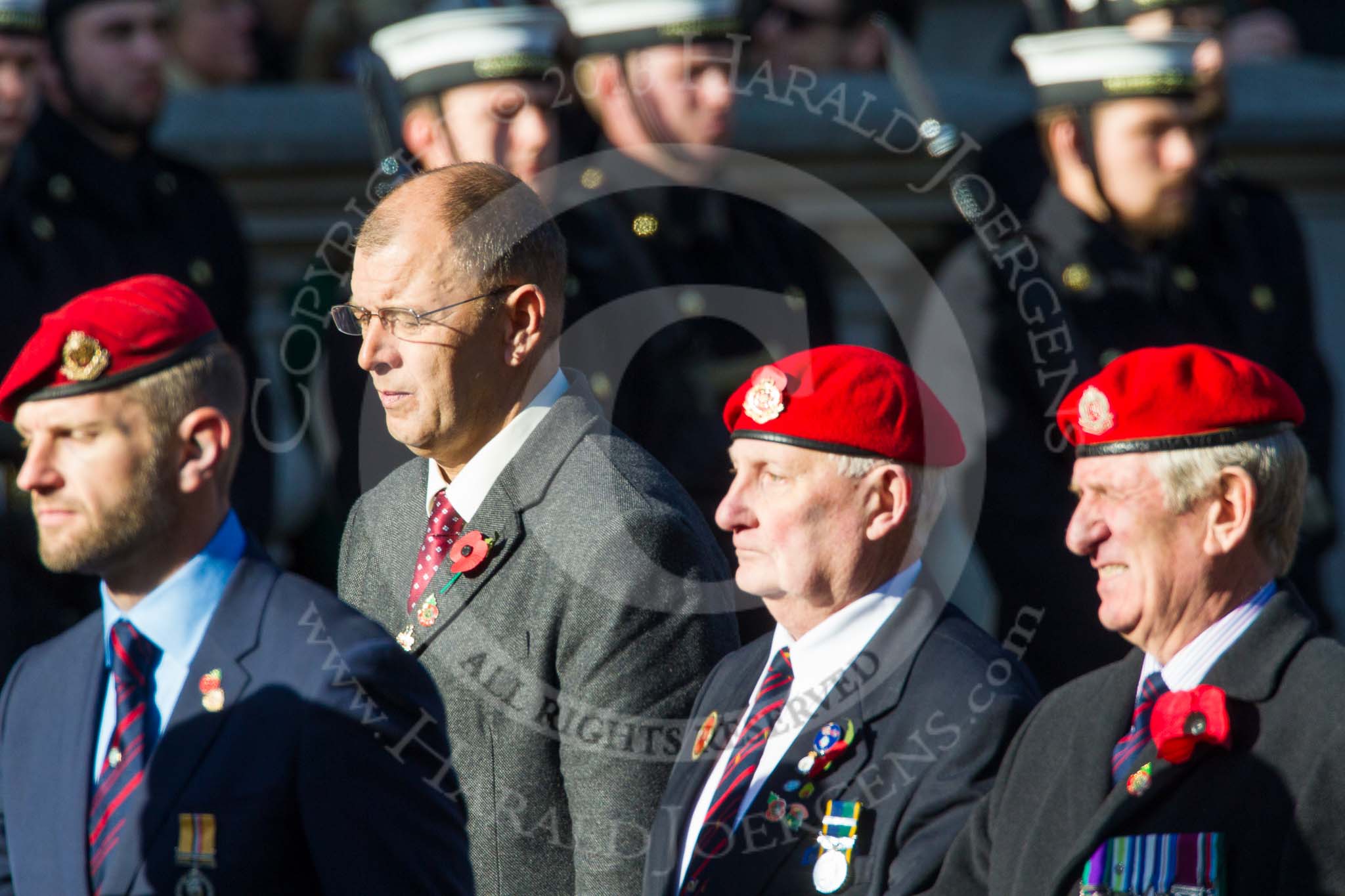 Remembrance Sunday at the Cenotaph in London 2014: Group B20 - Royal Military Police Association.
Press stand opposite the Foreign Office building, Whitehall, London SW1,
London,
Greater London,
United Kingdom,
on 09 November 2014 at 12:11, image #1755