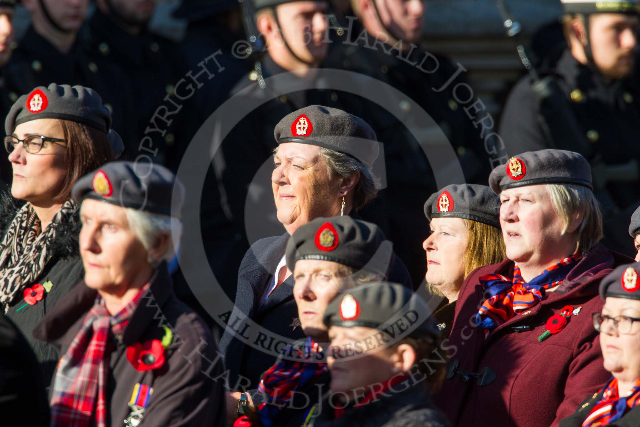 Remembrance Sunday at the Cenotaph in London 2014: Group B25 - Queen Alexandra's Royal Army Nursing Corps Association.
Press stand opposite the Foreign Office building, Whitehall, London SW1,
London,
Greater London,
United Kingdom,
on 09 November 2014 at 12:11, image #1789