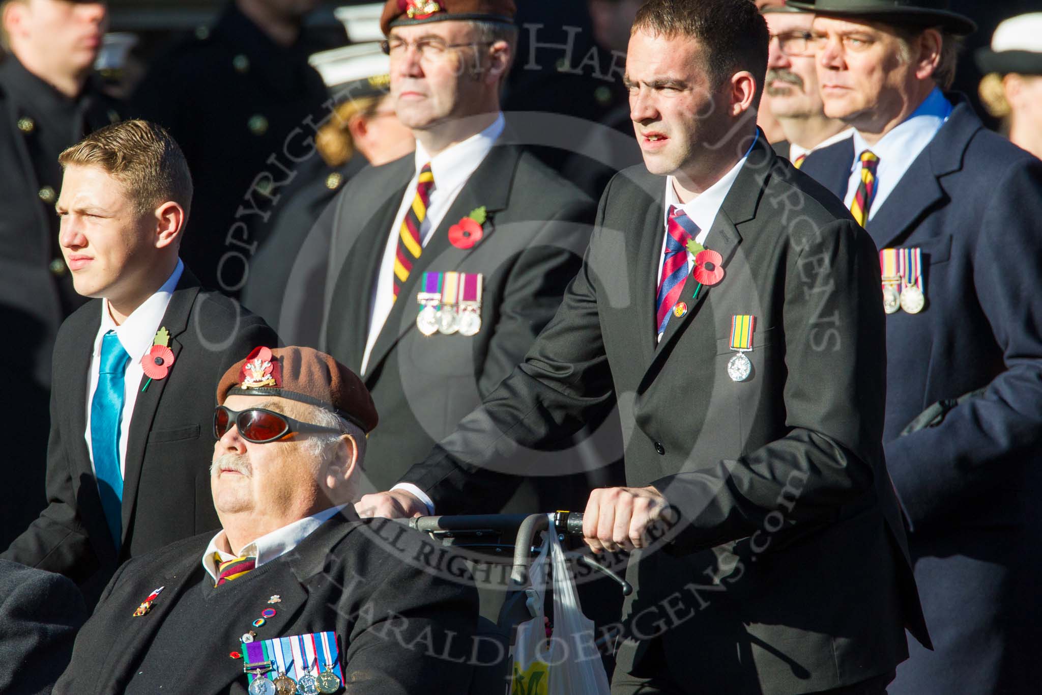 Remembrance Sunday at the Cenotaph in London 2014: Group B29 - Queen's Royal Hussars (The Queen's Own & Royal Irish).
Press stand opposite the Foreign Office building, Whitehall, London SW1,
London,
Greater London,
United Kingdom,
on 09 November 2014 at 12:12, image #1830
