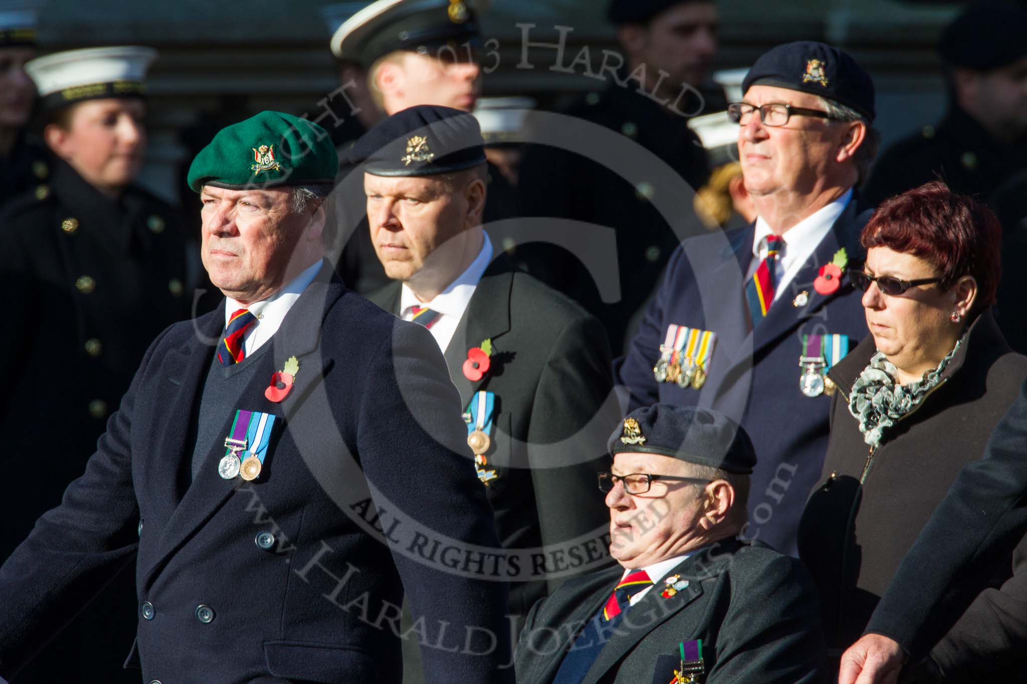 Remembrance Sunday at the Cenotaph in London 2014: Group B29 - Queen's Royal Hussars (The Queen's Own & Royal Irish).
Press stand opposite the Foreign Office building, Whitehall, London SW1,
London,
Greater London,
United Kingdom,
on 09 November 2014 at 12:13, image #1874