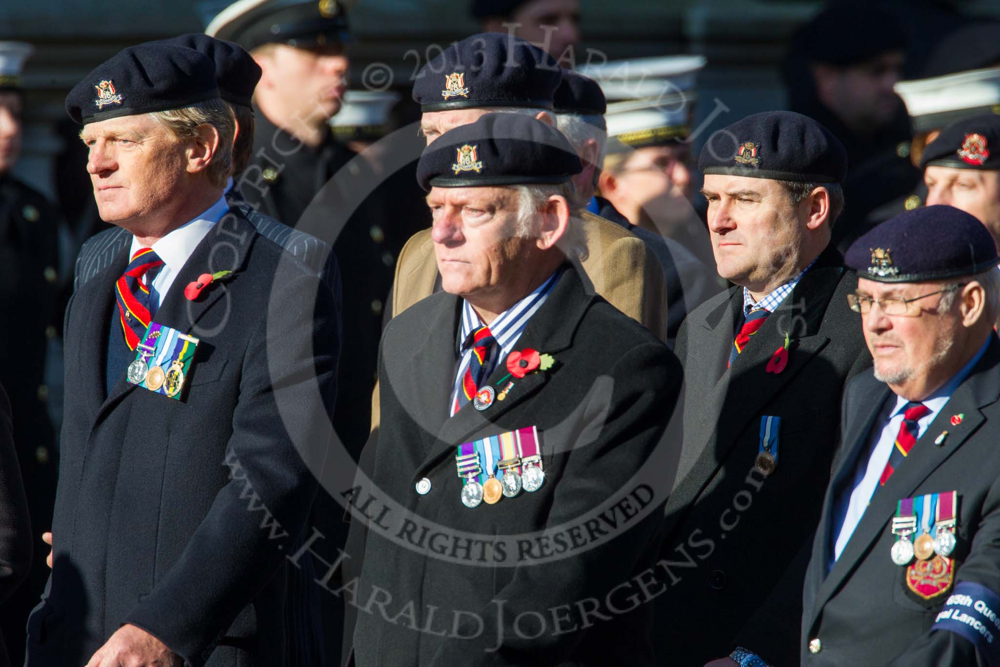 Remembrance Sunday at the Cenotaph in London 2014: Group B30 - 16/5th Queen's Royal Lancers.
Press stand opposite the Foreign Office building, Whitehall, London SW1,
London,
Greater London,
United Kingdom,
on 09 November 2014 at 12:13, image #1878