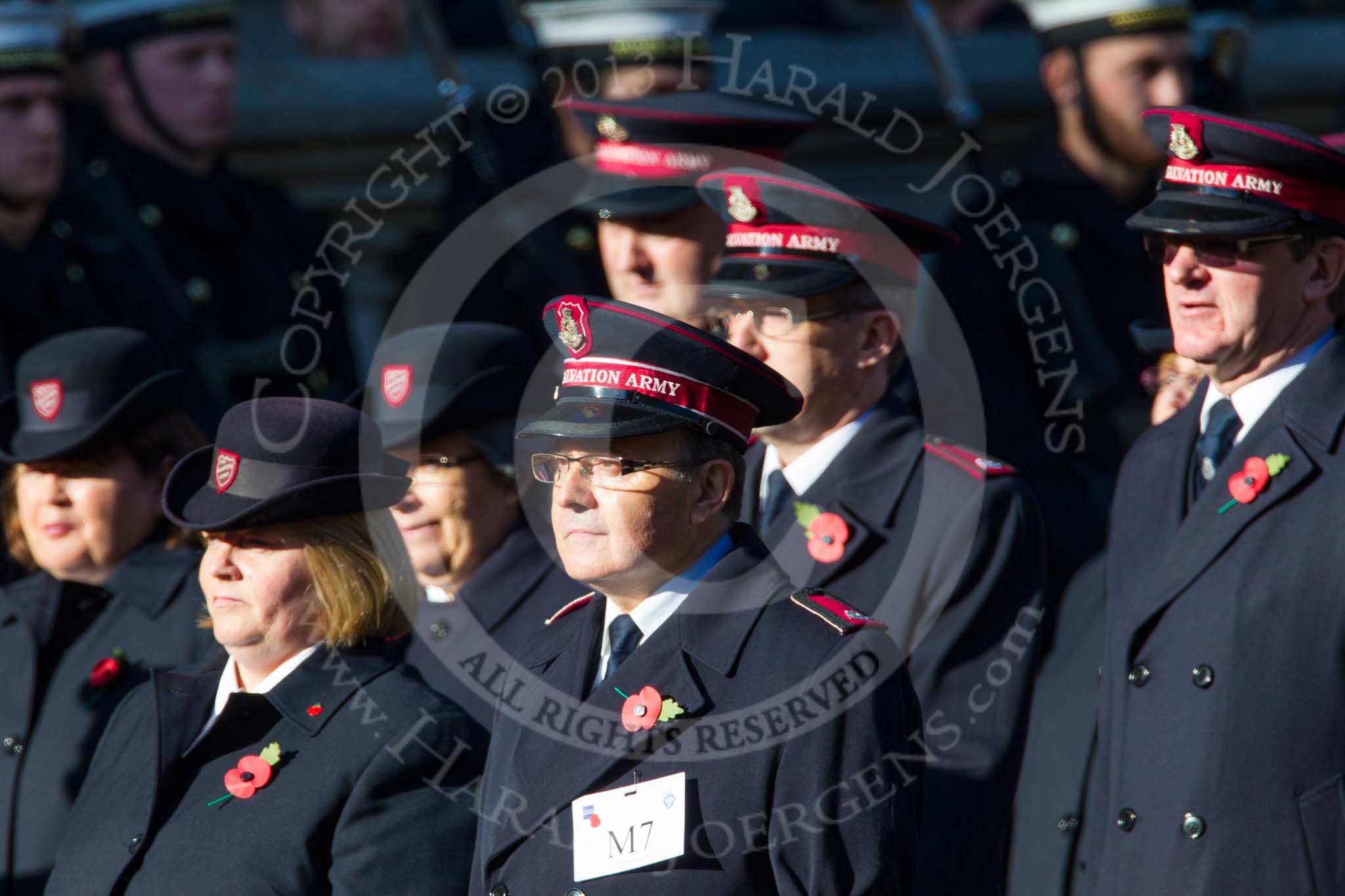 Remembrance Sunday at the Cenotaph in London 2014: Group M7 - Salvation Army.
Press stand opposite the Foreign Office building, Whitehall, London SW1,
London,
Greater London,
United Kingdom,
on 09 November 2014 at 12:15, image #2030