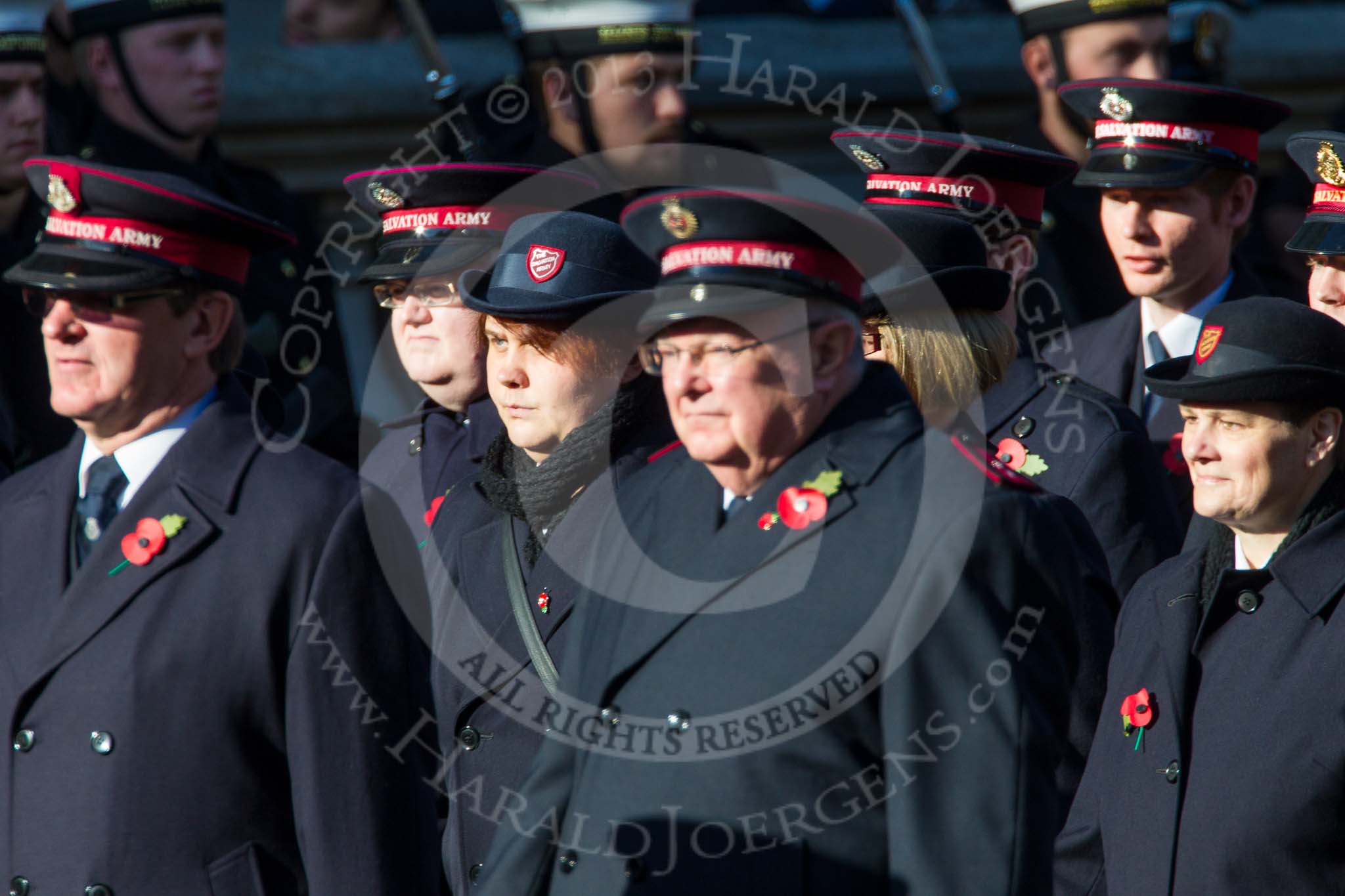 Remembrance Sunday at the Cenotaph in London 2014: Group M7 - Salvation Army.
Press stand opposite the Foreign Office building, Whitehall, London SW1,
London,
Greater London,
United Kingdom,
on 09 November 2014 at 12:16, image #2032