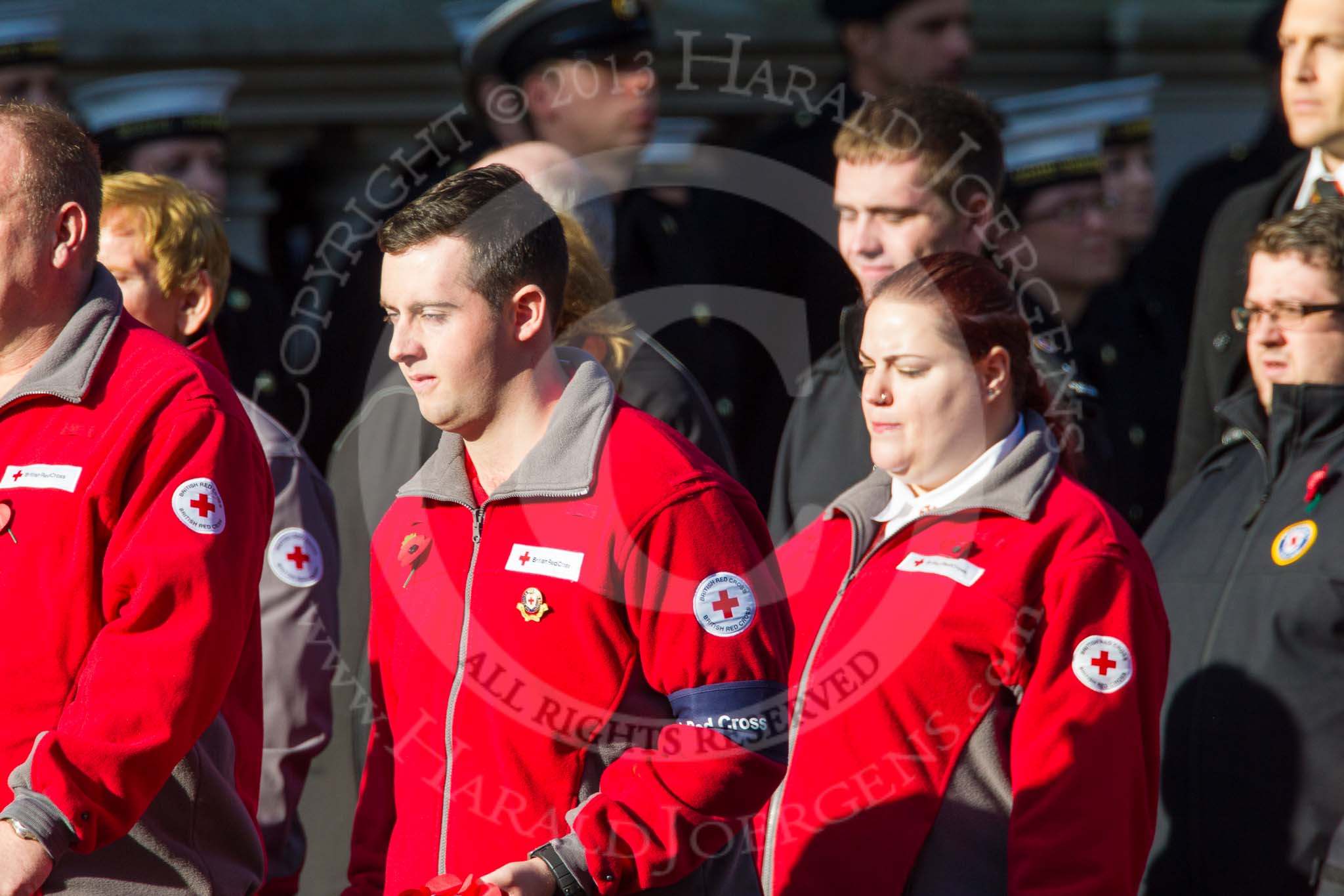 Remembrance Sunday at the Cenotaph in London 2014: Group M16 - British Red Cross.
Press stand opposite the Foreign Office building, Whitehall, London SW1,
London,
Greater London,
United Kingdom,
on 09 November 2014 at 12:17, image #2098