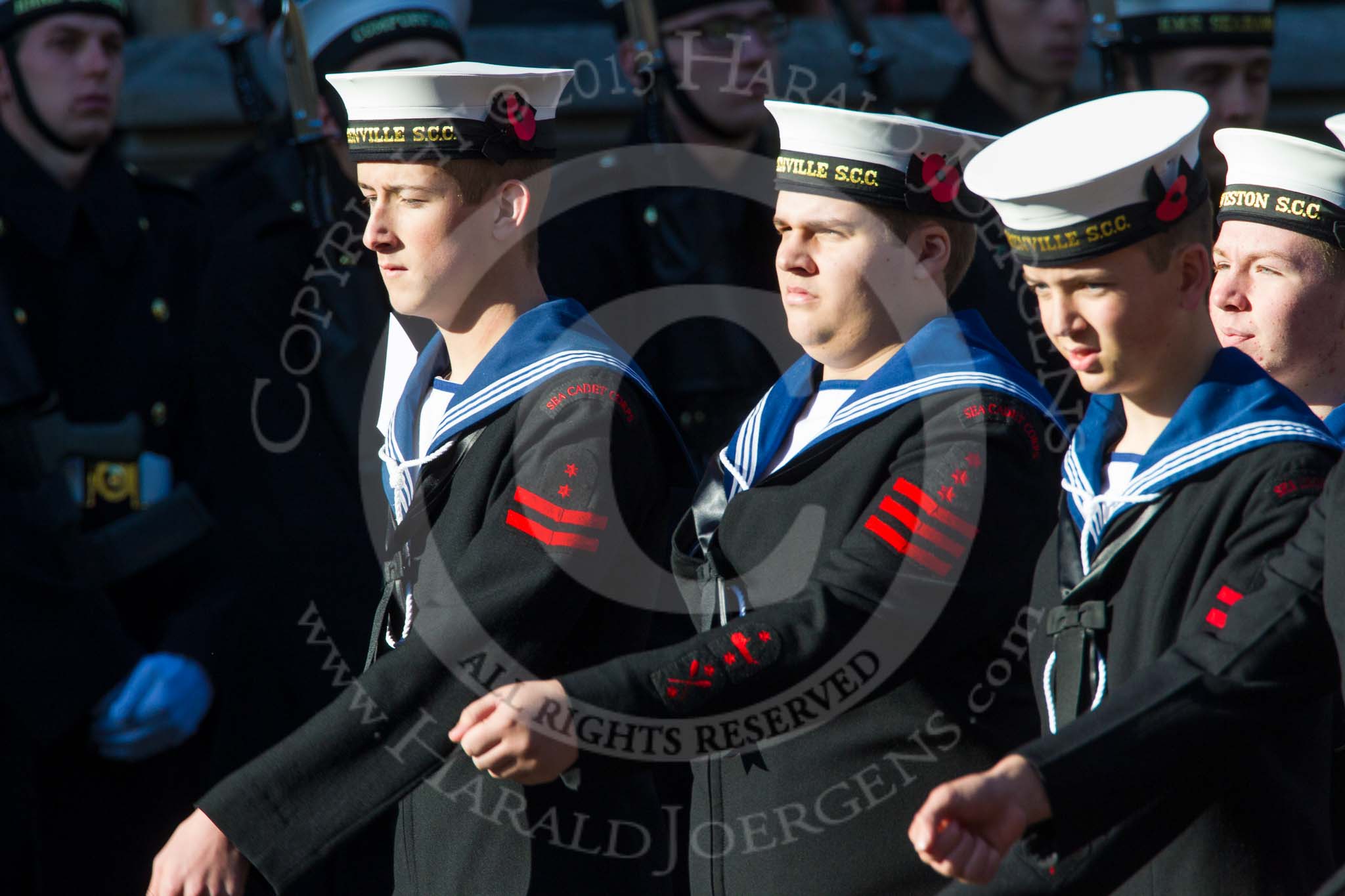 Remembrance Sunday at the Cenotaph in London 2014: Group M45 - Sea Cadet Corps.
Press stand opposite the Foreign Office building, Whitehall, London SW1,
London,
Greater London,
United Kingdom,
on 09 November 2014 at 12:21, image #2274